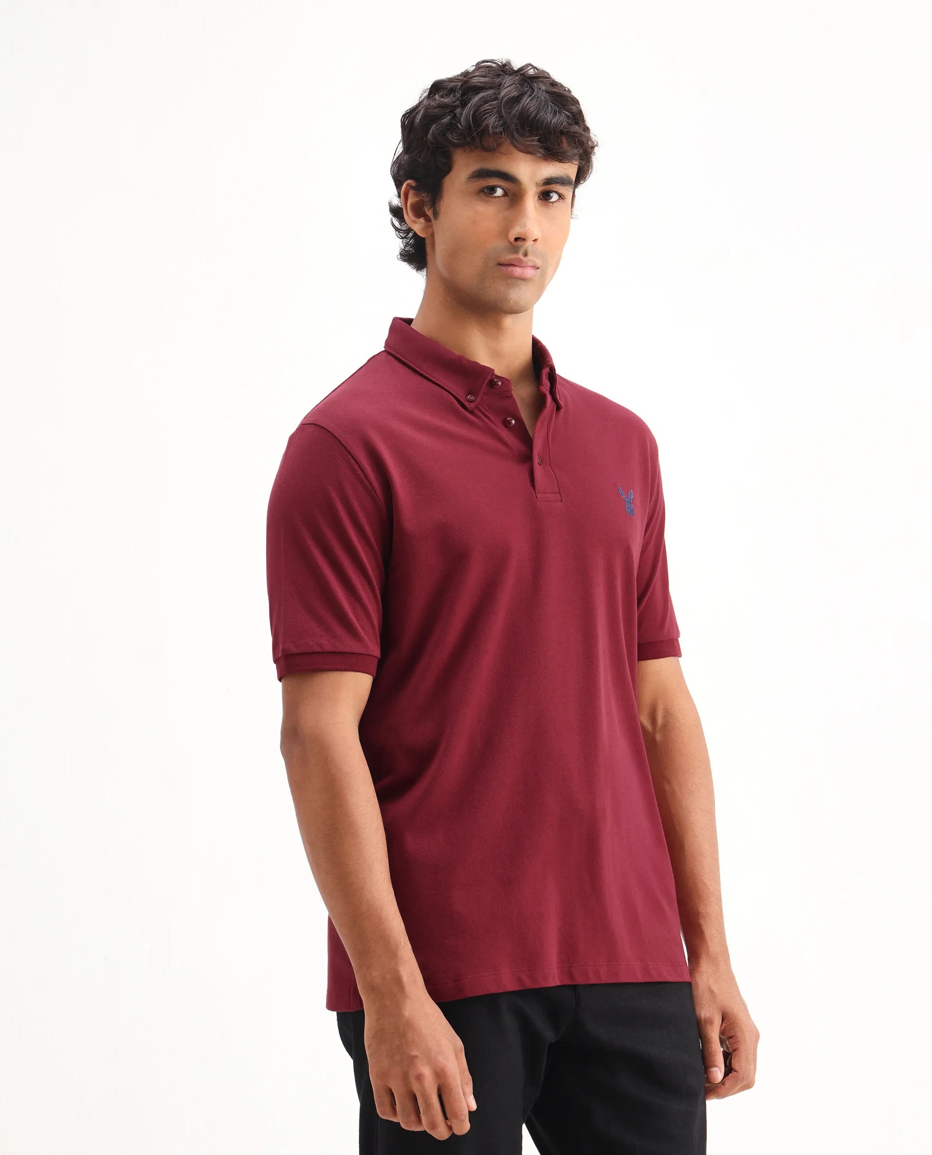Rare Rabbit Men's Face Red Cotton Embroidered Regular Fit Half Sleeve Polo