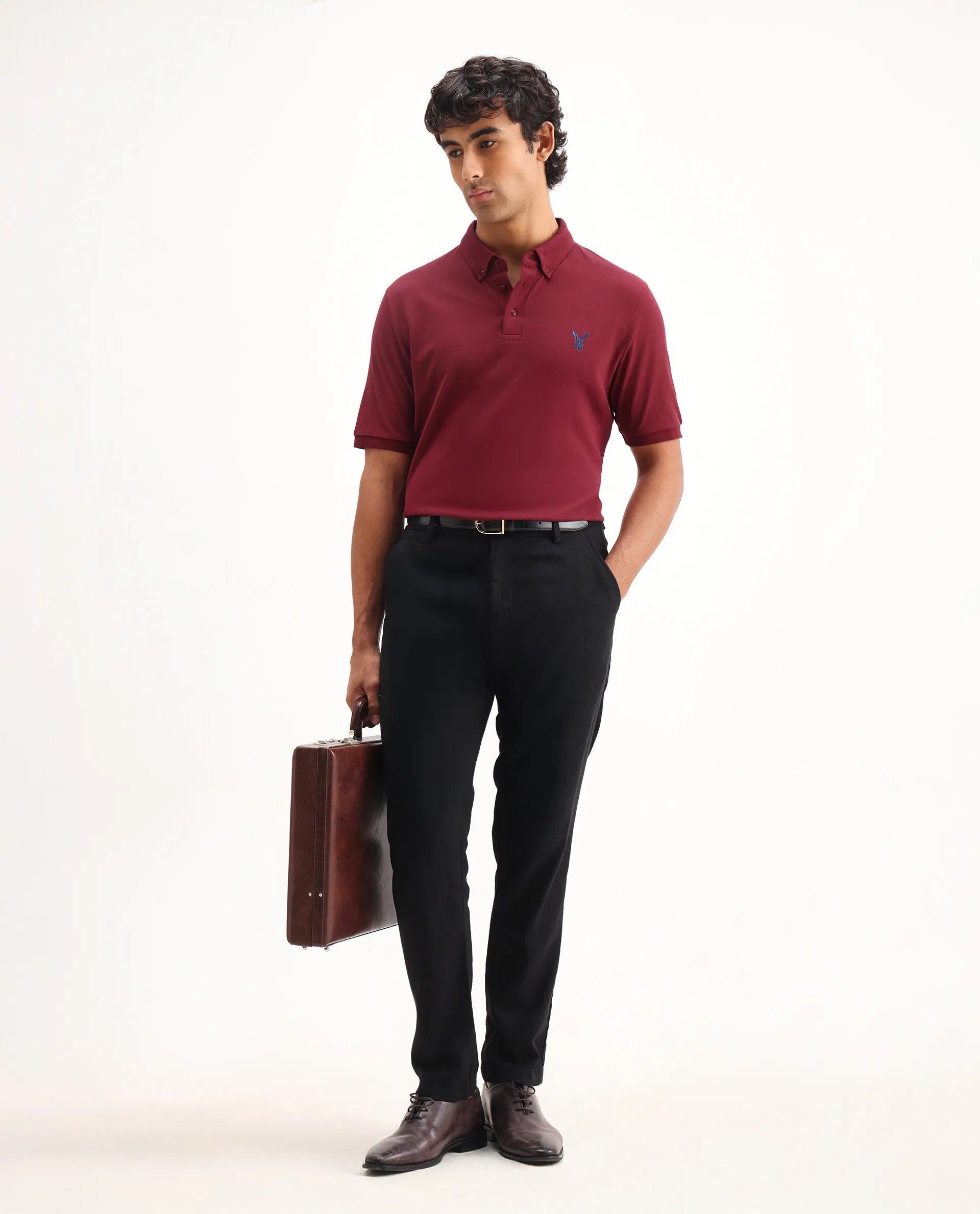 Rare Rabbit Men's Face Red Cotton Embroidered Regular Fit Half Sleeve Polo