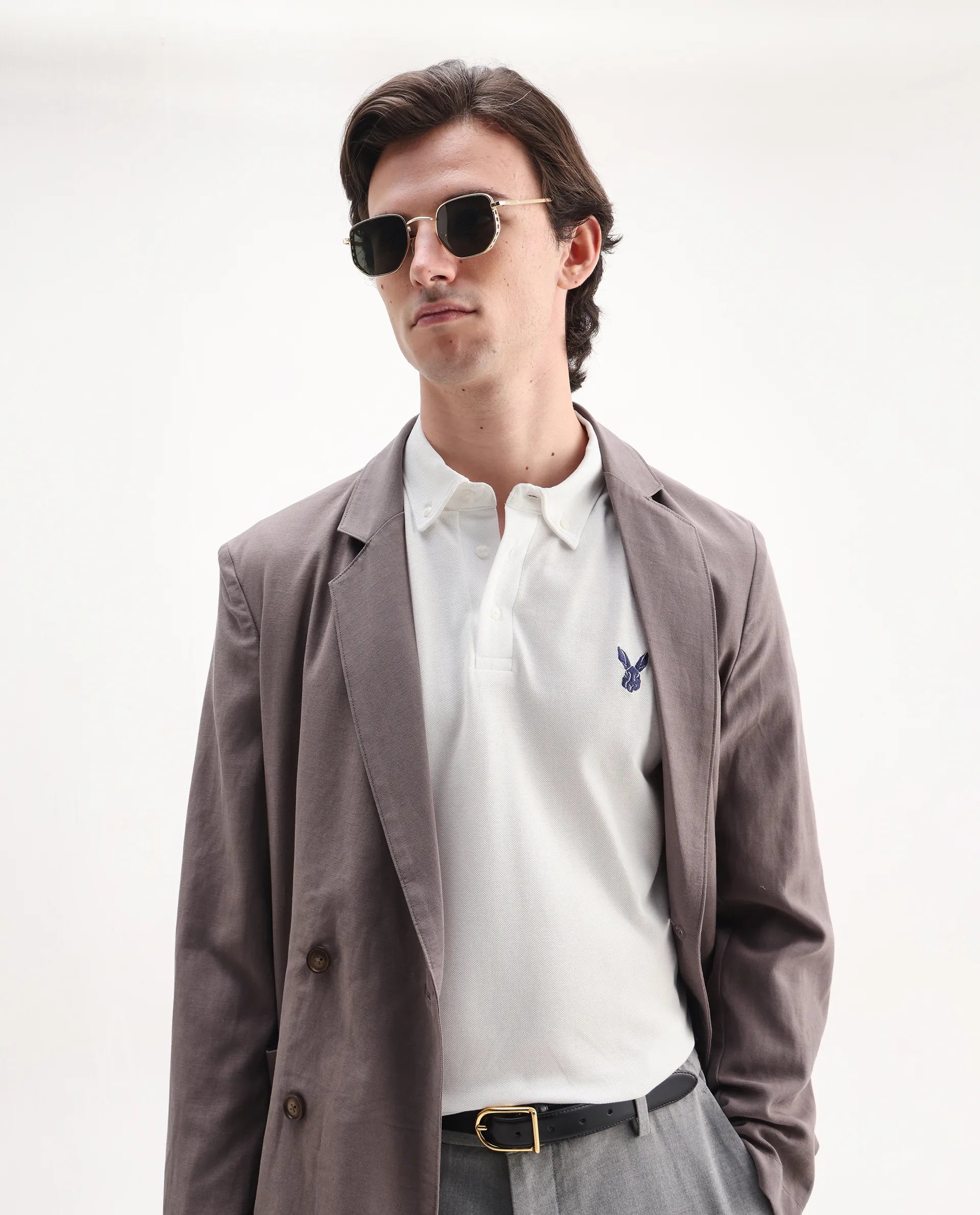 Rare Rabbit Men's Face White Cotton Embroidered Regular Fit Half Sleeve Polo