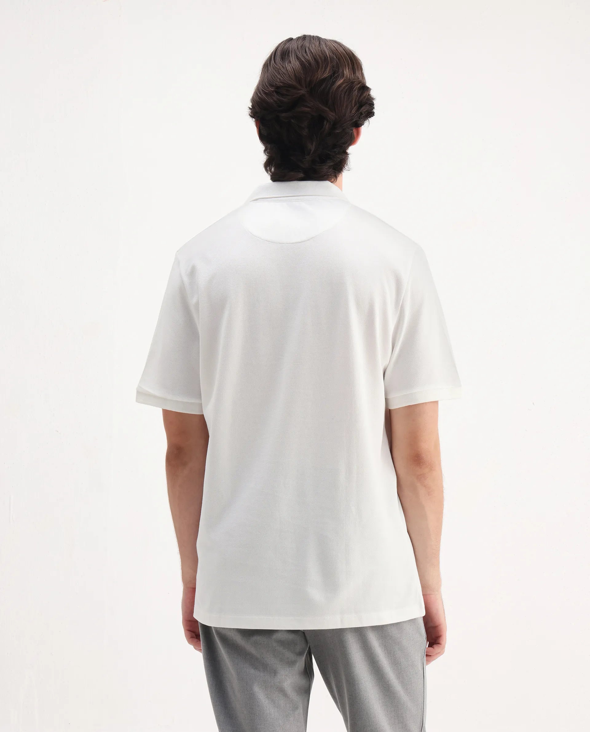 Rare Rabbit Men's Face White Cotton Embroidered Regular Fit Half Sleeve Polo