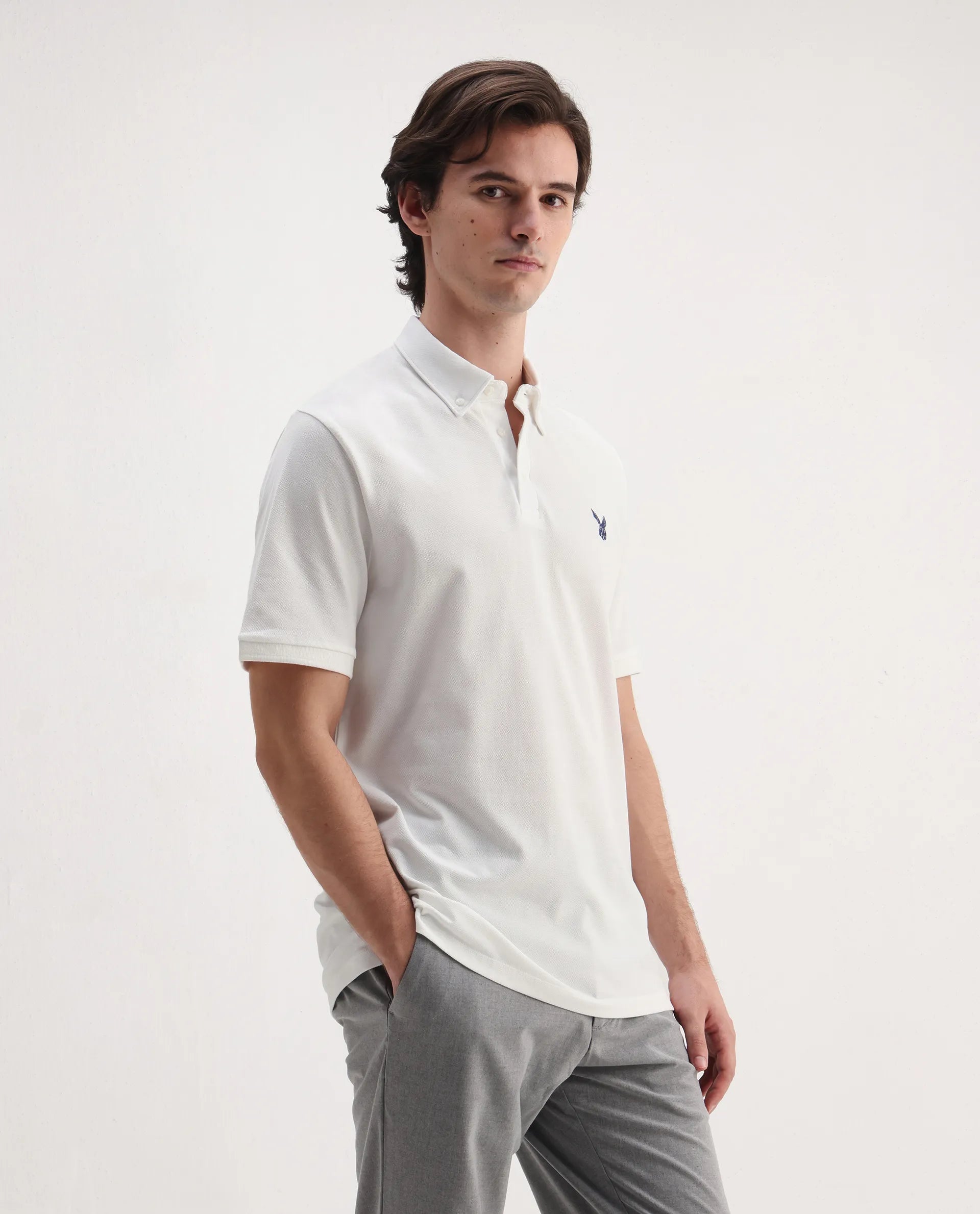 Rare Rabbit Men's Face White Cotton Embroidered Regular Fit Half Sleeve Polo