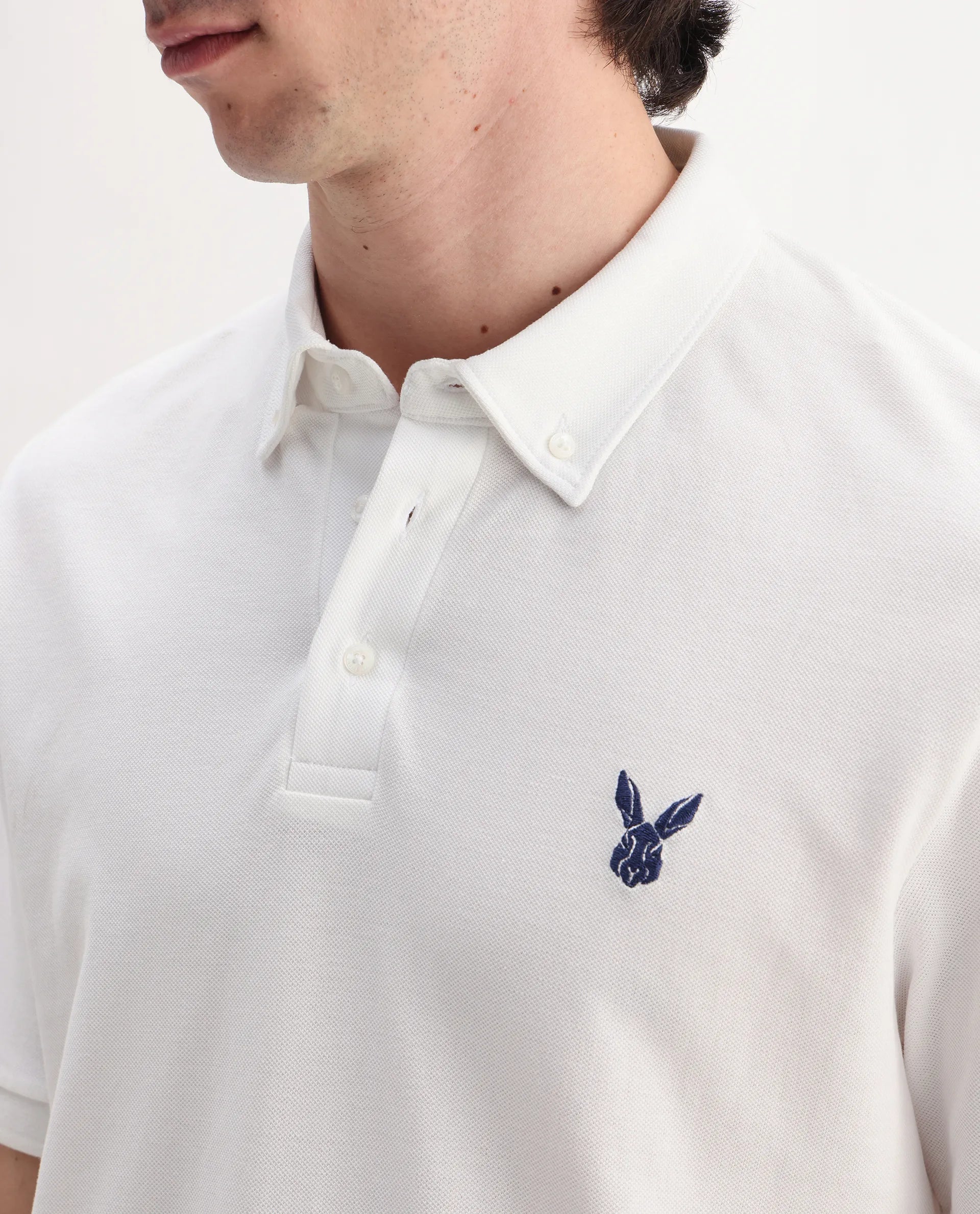 Rare Rabbit Men's Face White Cotton Embroidered Regular Fit Half Sleeve Polo