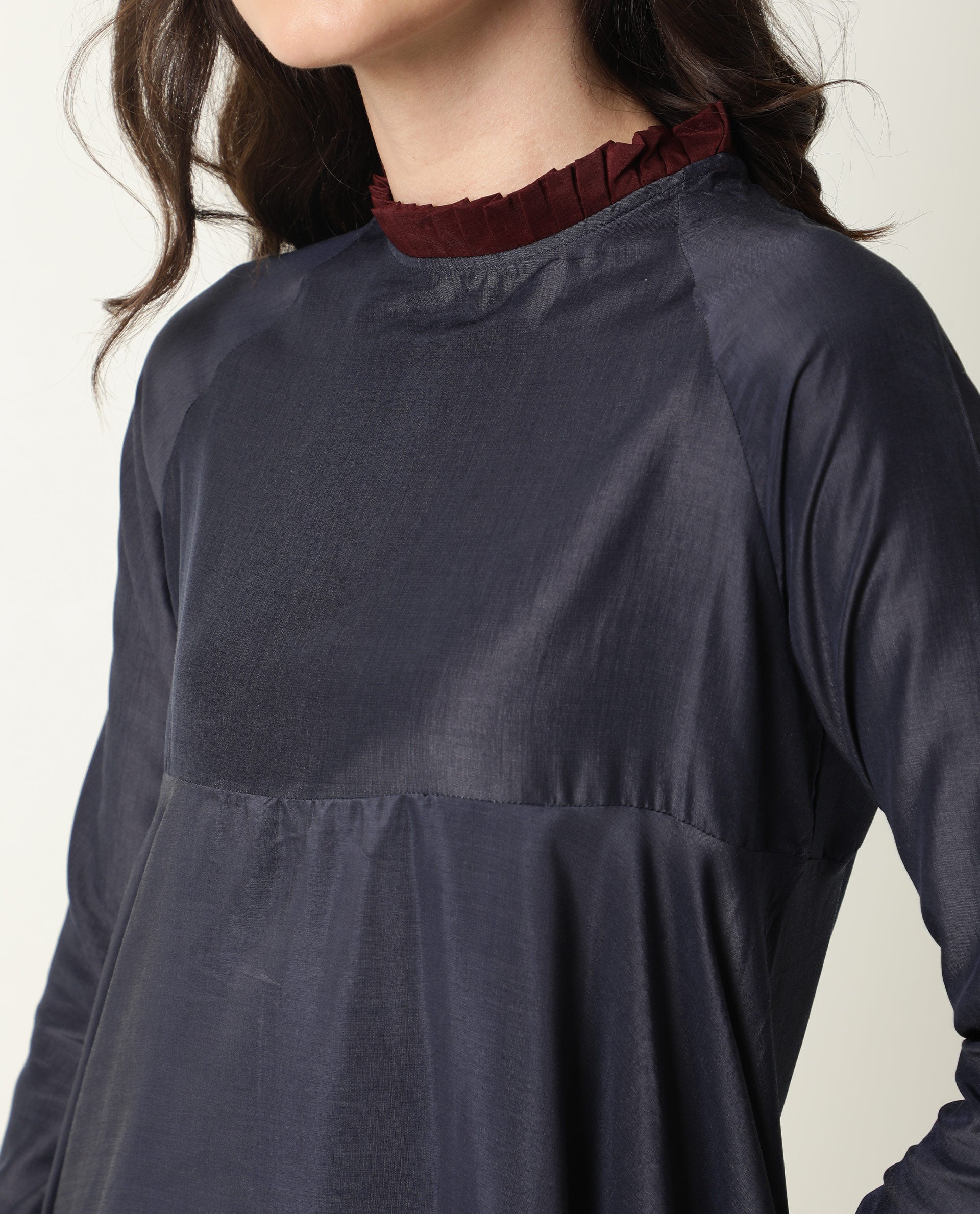 Rareism Womens Falcon Navy Dress Polyester Fabric Relaxed Fit Full Sleeve Round Neck