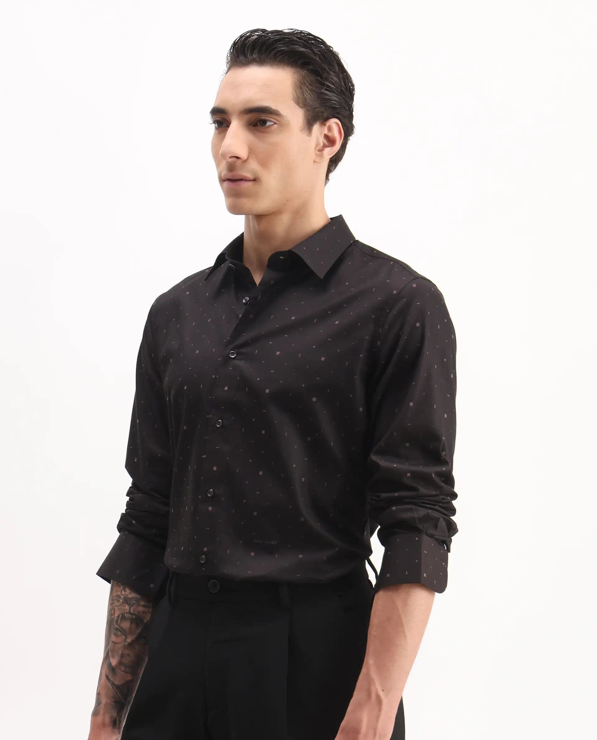 Rare Rabbit Men's Falo Brown Cotton Plain Regular Fit Full Sleeve Collared Shirt
