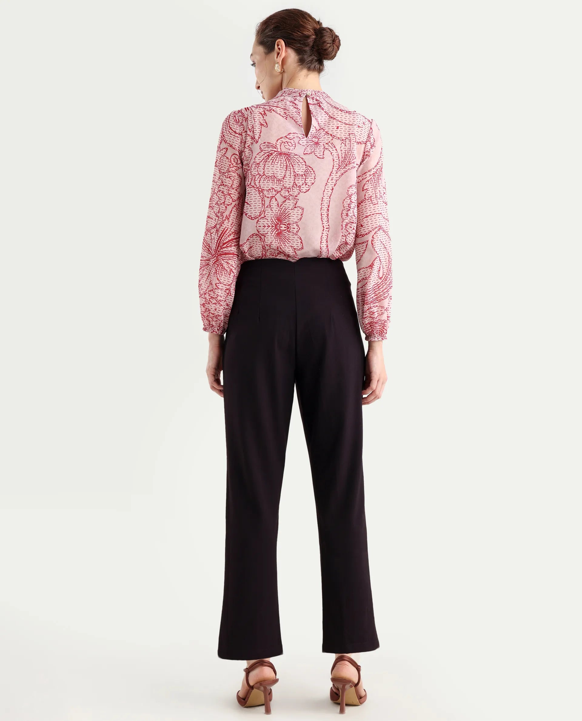 Rareism Women's Falqu Maroon Polyester Blend Plain Ankle Length Tapered Trouser