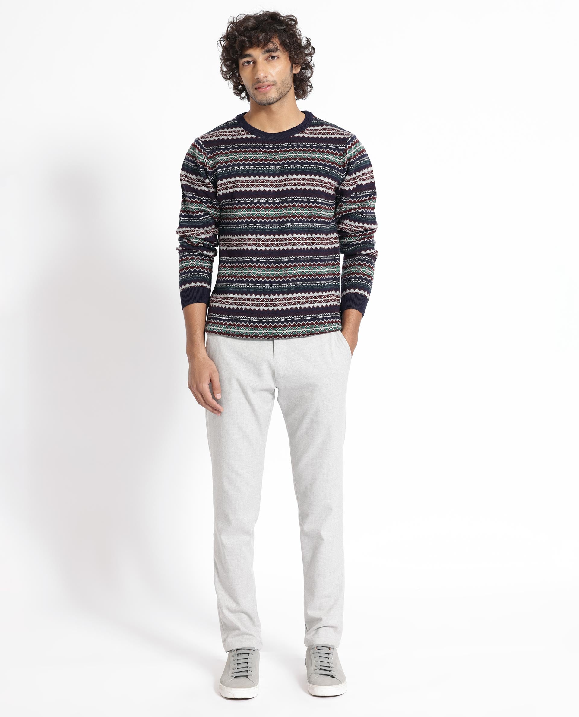 RARE RABBIT MENS FARE NAVY SWEATER FULL SLEEVE CREW NECK SOLID