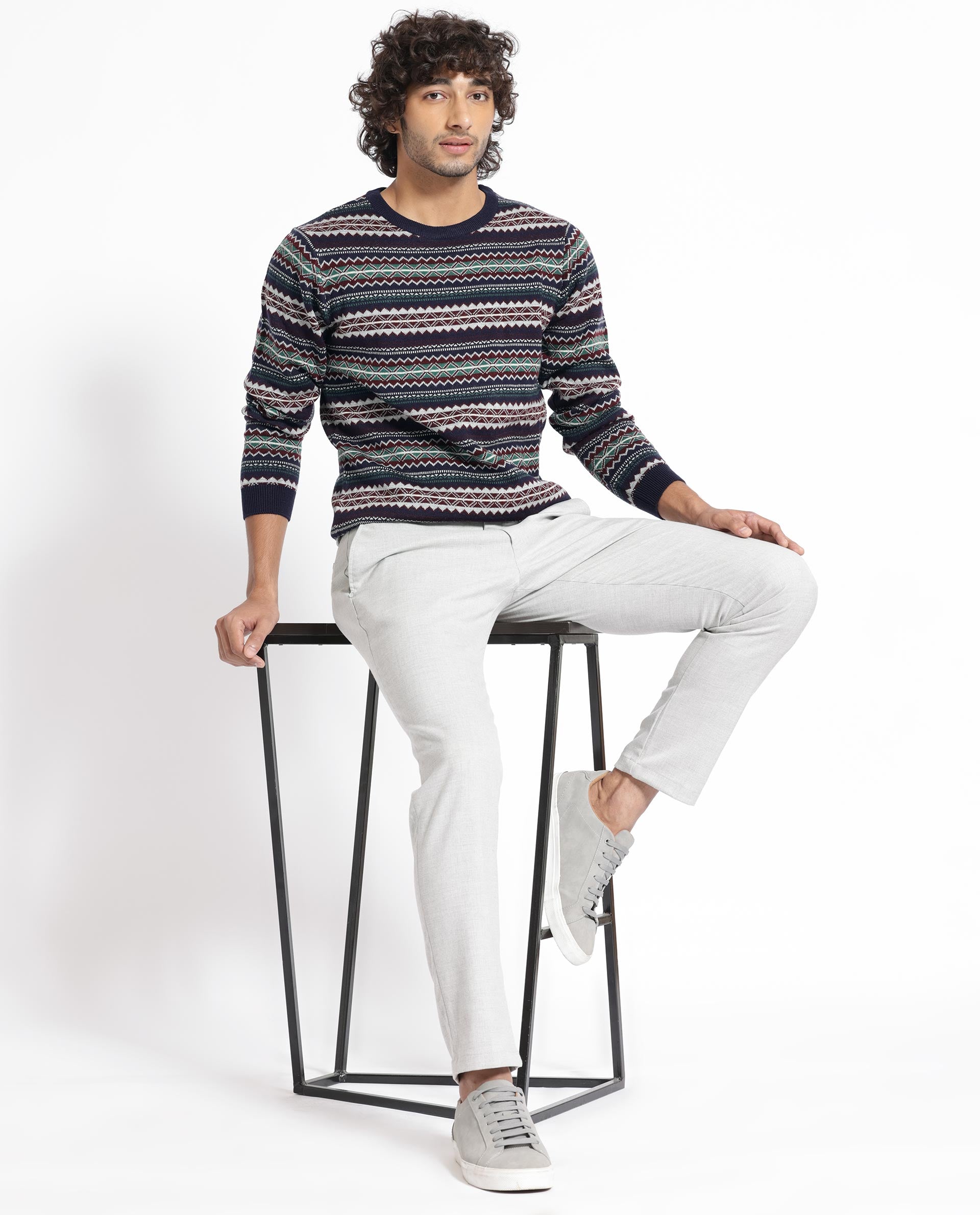 RARE RABBIT MENS FARE NAVY SWEATER FULL SLEEVE CREW NECK SOLID