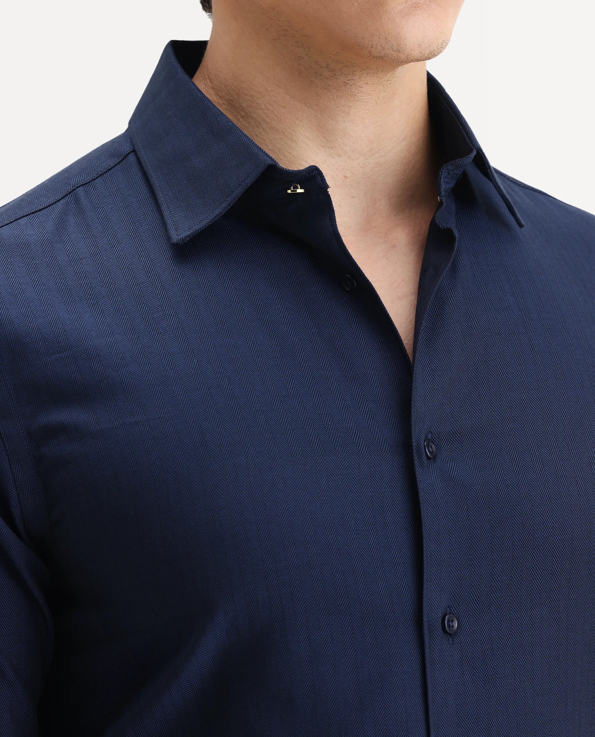 Rare Rabbit Men's Fargo Dark Navy Cotton Plain Regular Fit Full Sleeve Collared Shirt