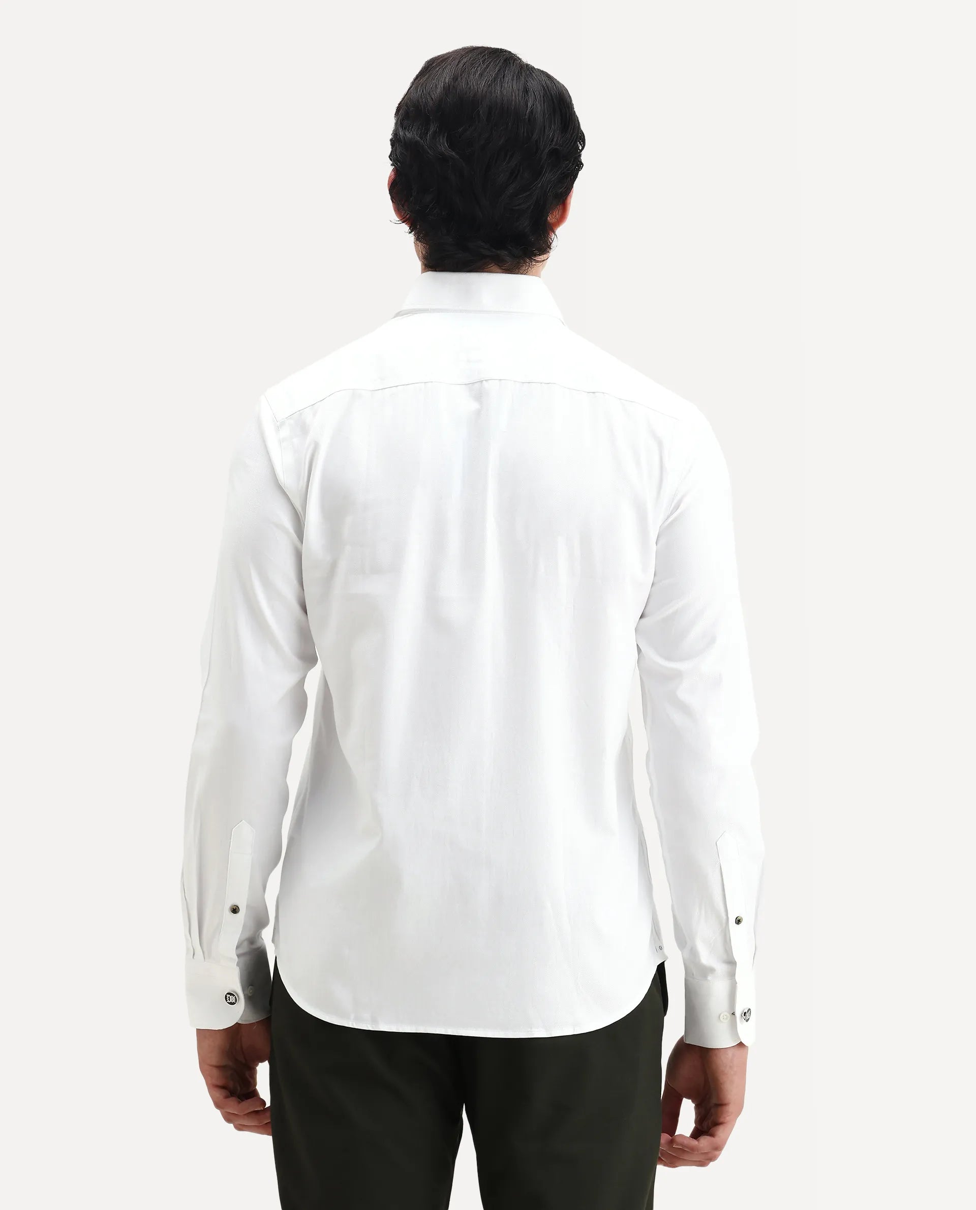 Rare Rabbit Men's Fargo White Cotton Plain Regular Fit Full Sleeve Collared Shirt