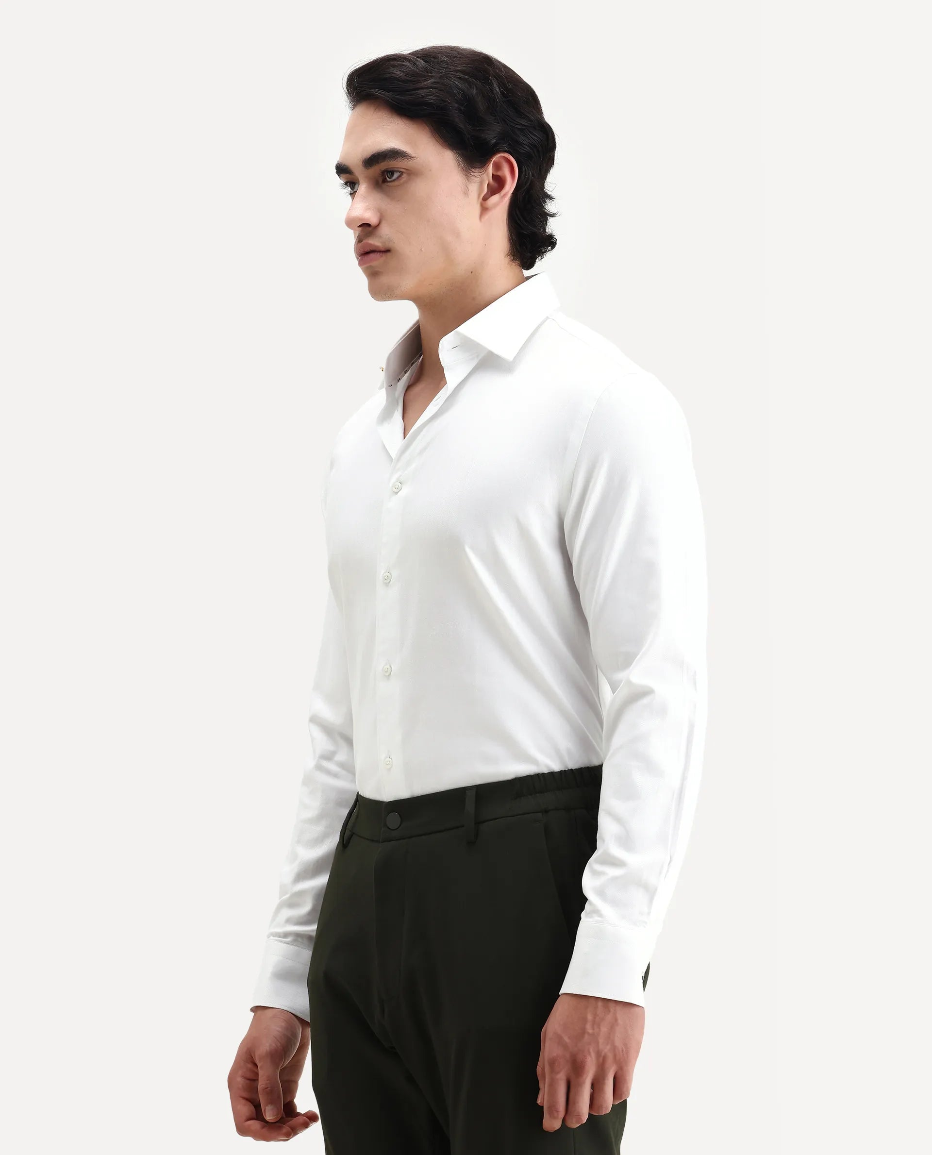 Rare Rabbit Men's Fargo White Cotton Plain Regular Fit Full Sleeve Collared Shirt