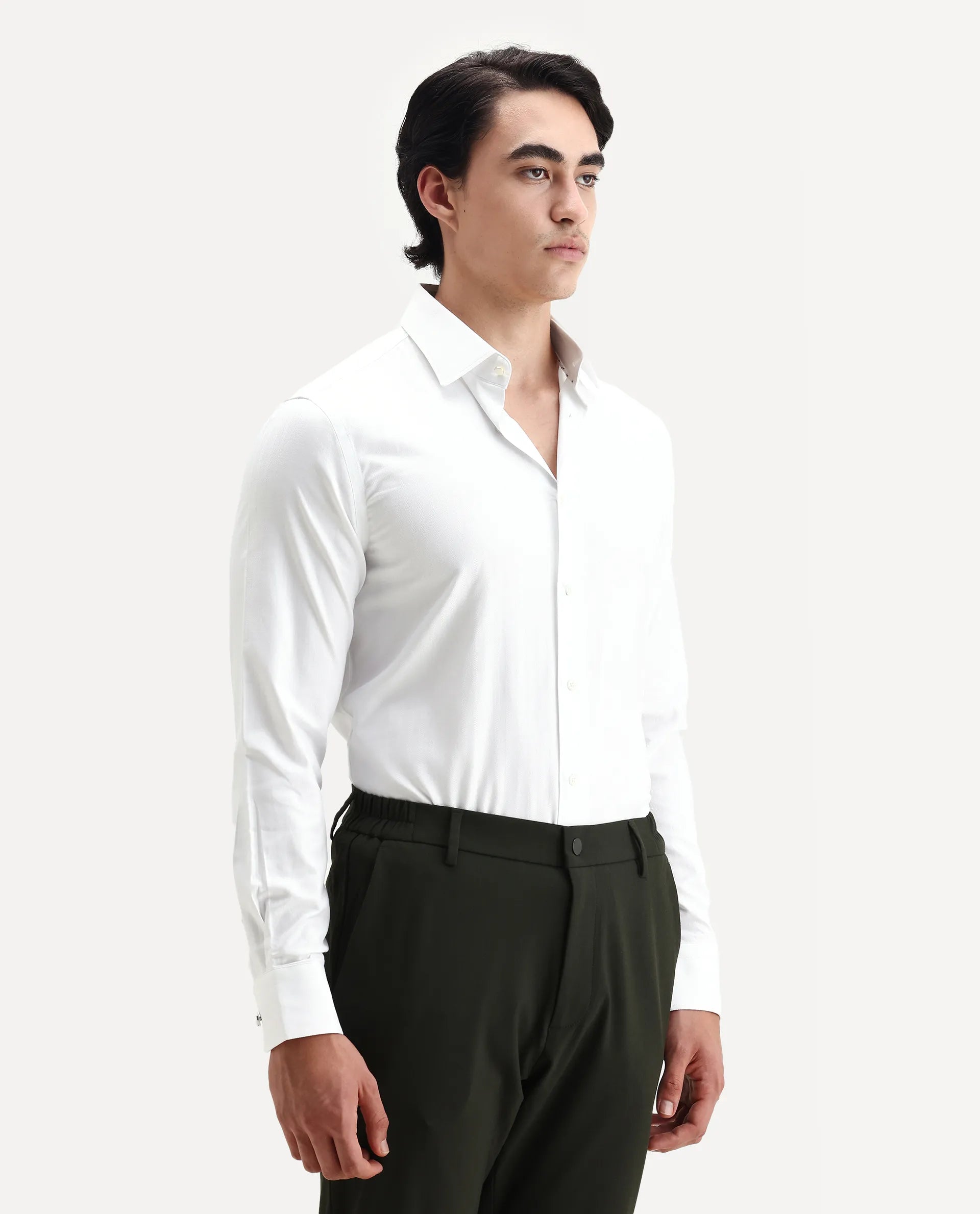 Rare Rabbit Men's Fargo White Cotton Plain Regular Fit Full Sleeve Collared Shirt