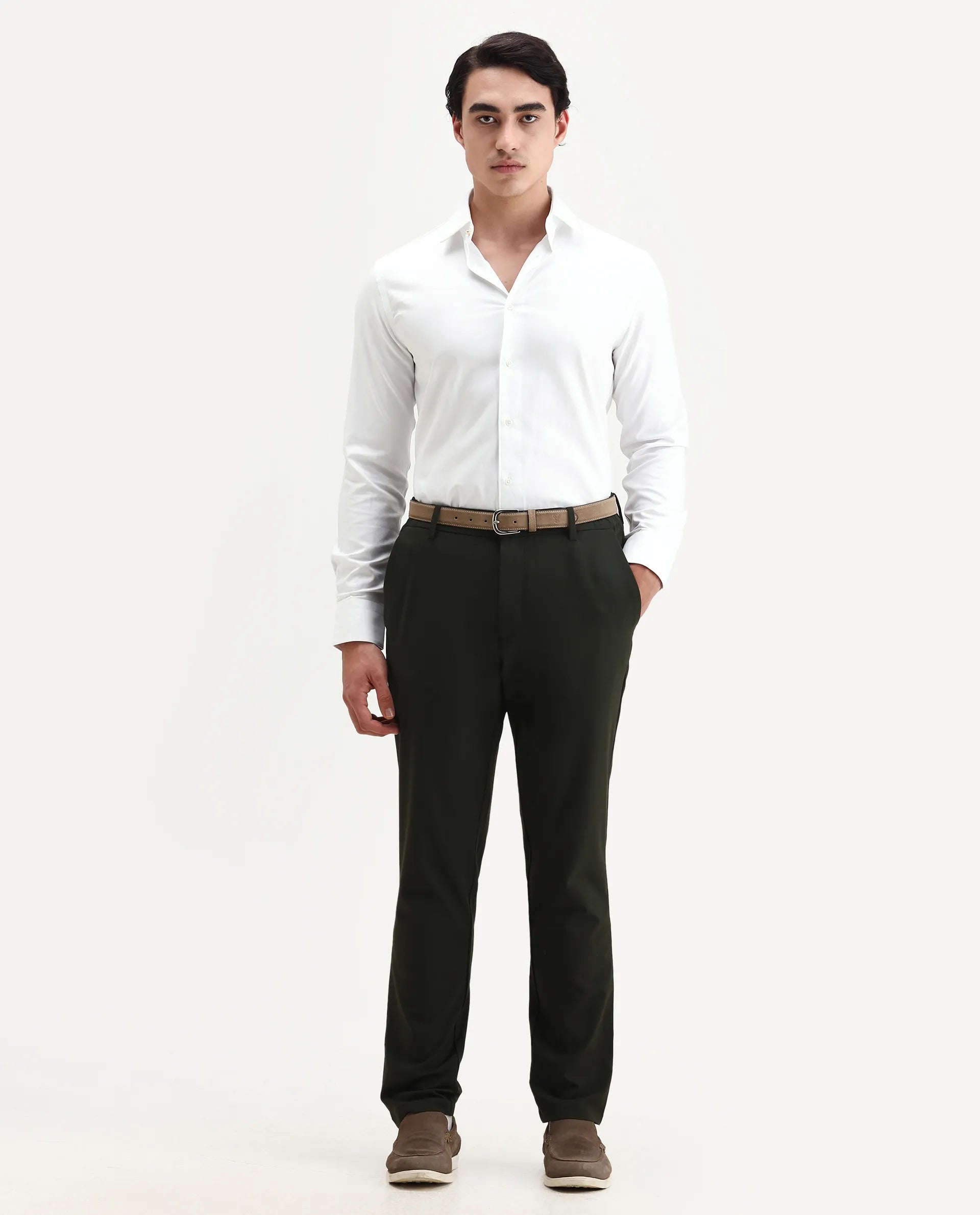 Rare Rabbit Men's Fargo White Cotton Plain Regular Fit Full Sleeve Collared Shirt