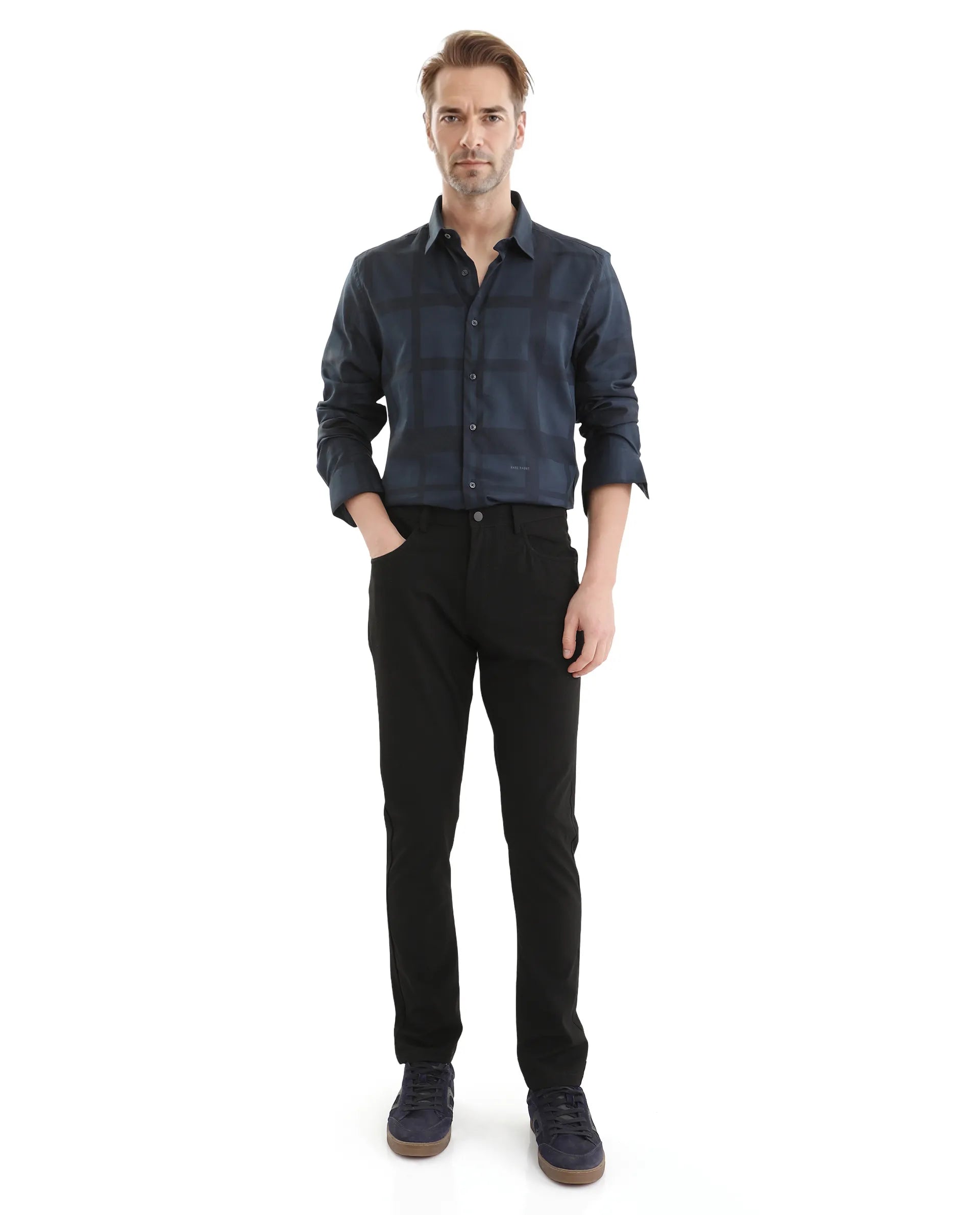 Rare Rabbit Men Fastro Black Button Closure Regular Fit Plain Trouser
