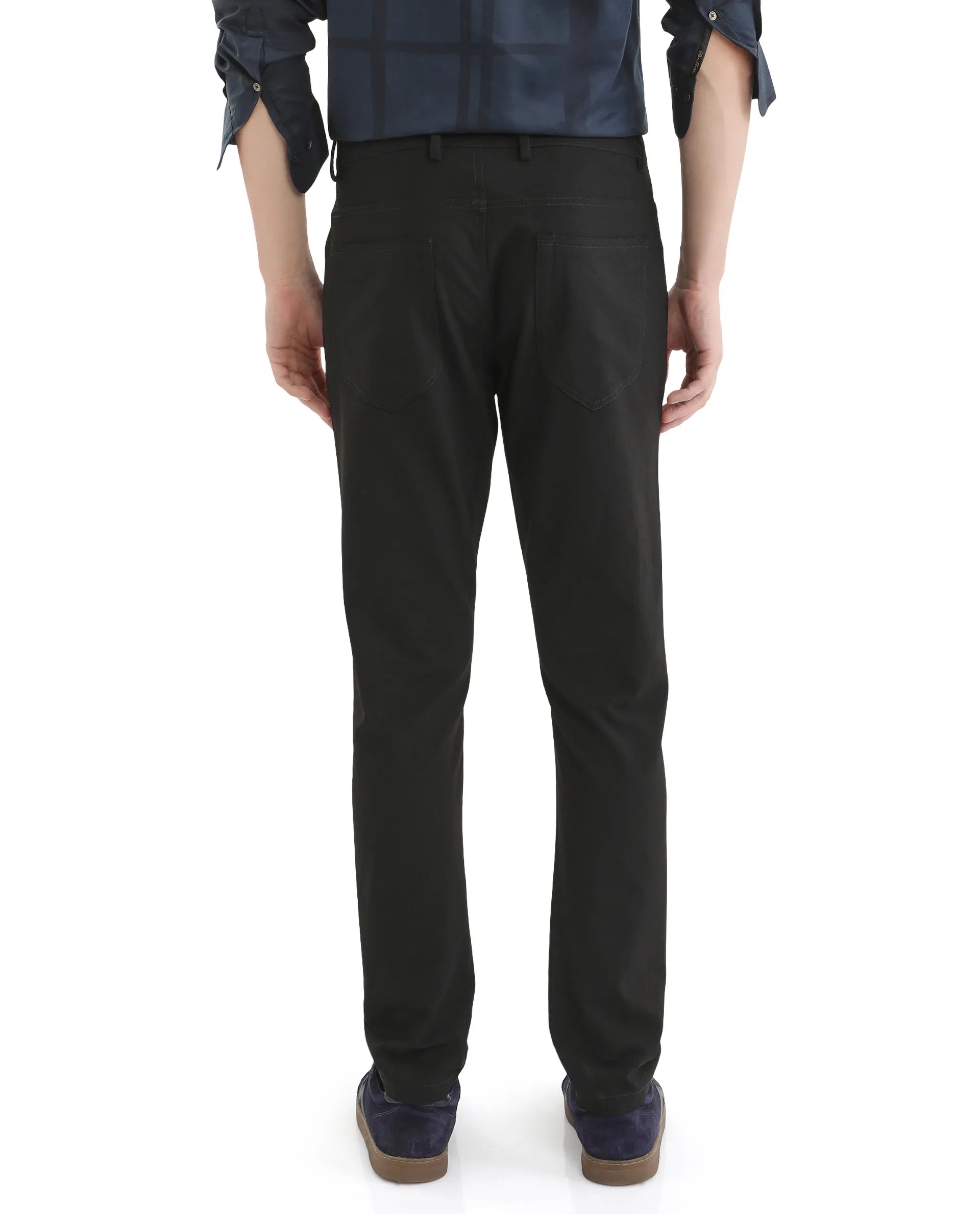 Rare Rabbit Men Fastro Black Button Closure Regular Fit Plain Trouser