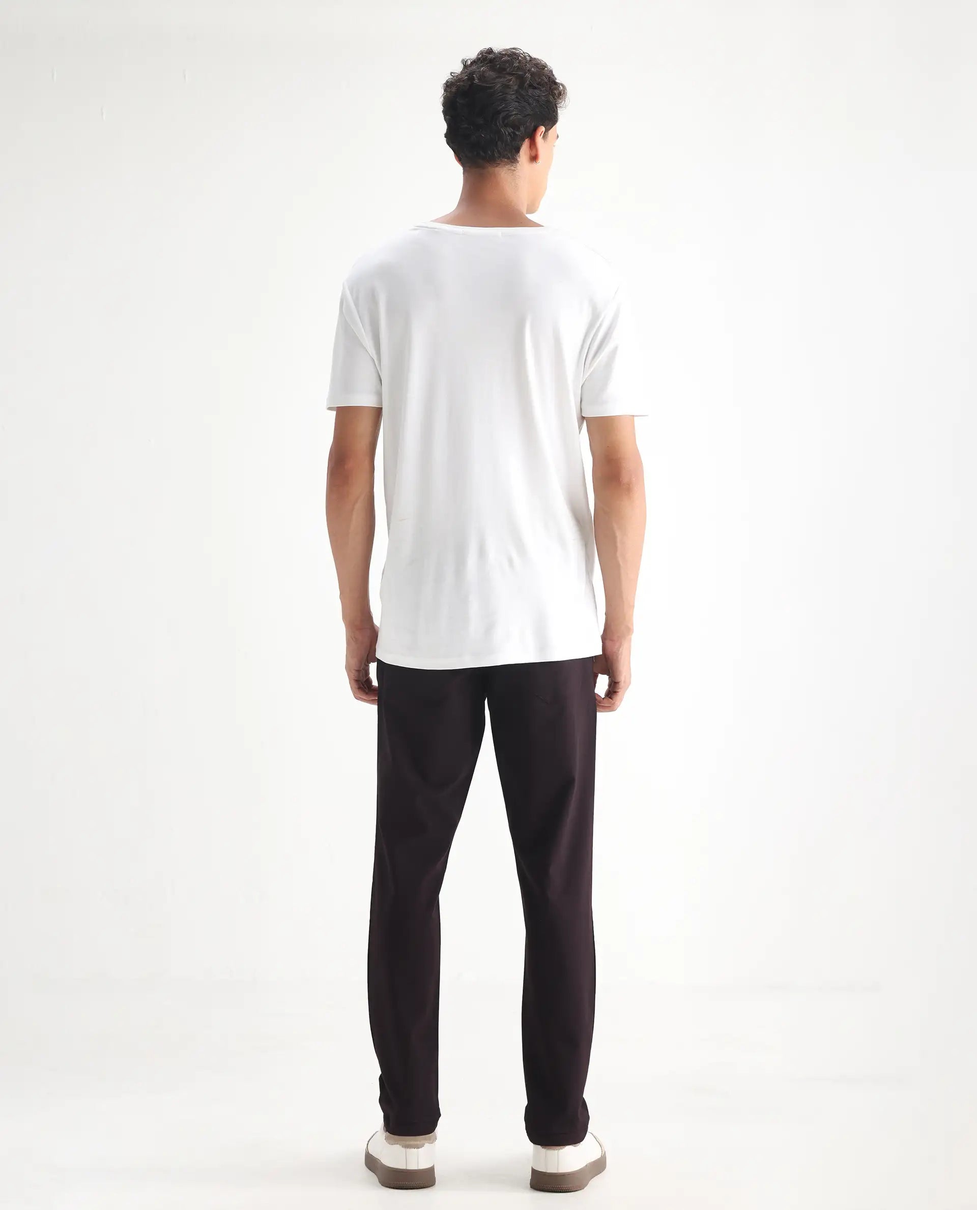 Rare Rabbit Men's Fastro Dark Maroon Cotton Plain Regular Fit Trouser