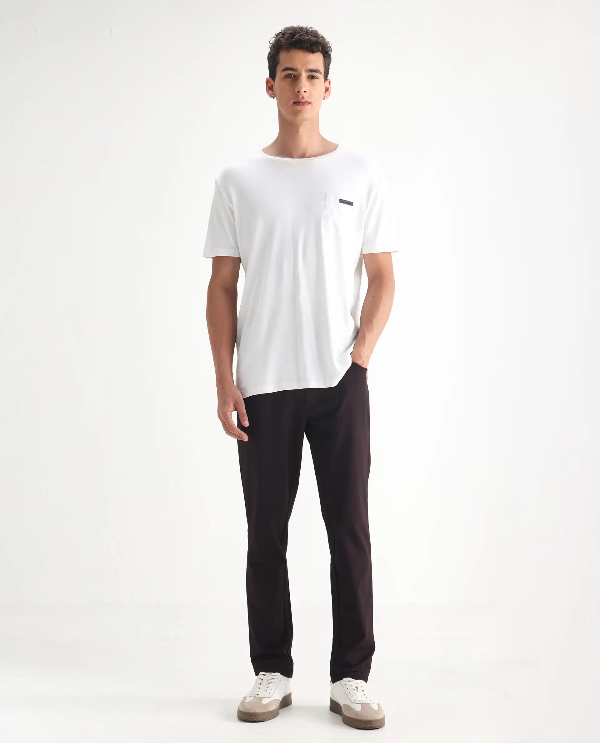 Rare Rabbit Men's Fastro Dark Maroon Cotton Plain Regular Fit Trouser