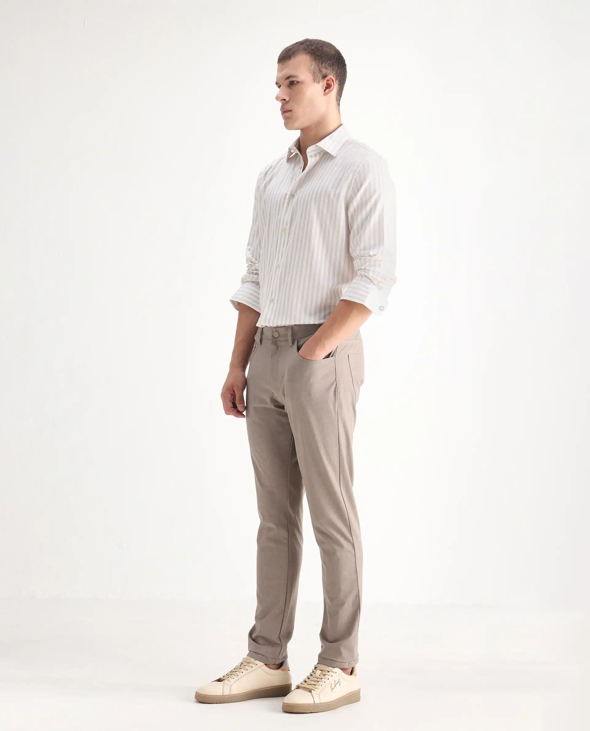 Rare Rabbit Men's Cotton Plain Regular Fit Trouser