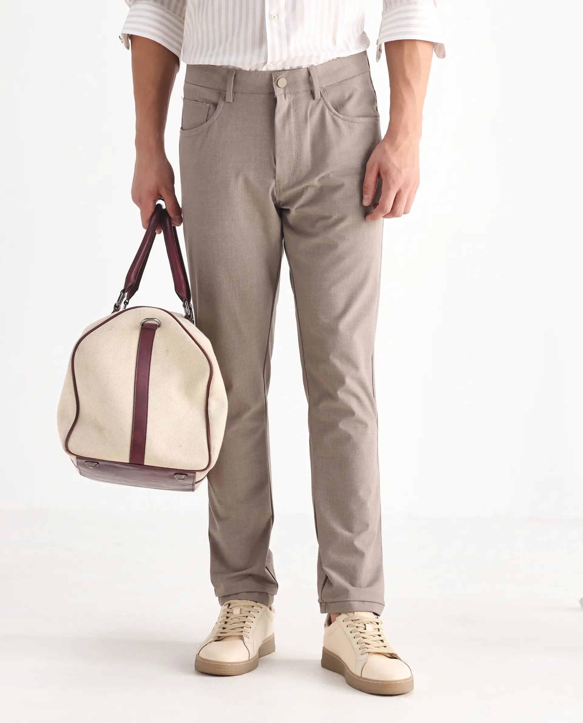 Rare Rabbit Men's Cotton Plain Regular Fit Trouser