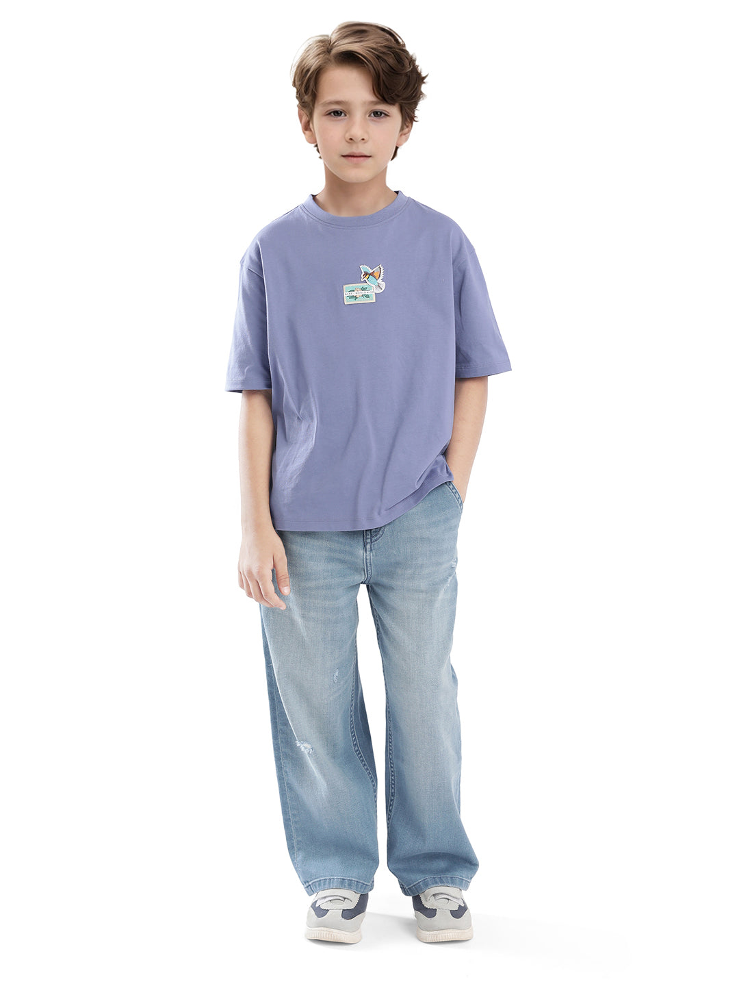 Rare Ones Kids Faun Light Purple Cotton Solid Slip-On Oversized Fit T-Shirt