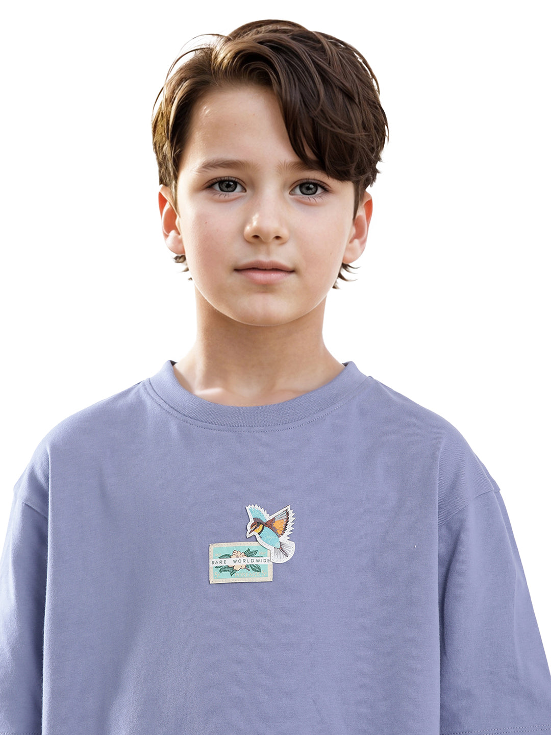 Rare Ones Kids Faun Light Purple Cotton Solid Slip-On Oversized Fit T-Shirt