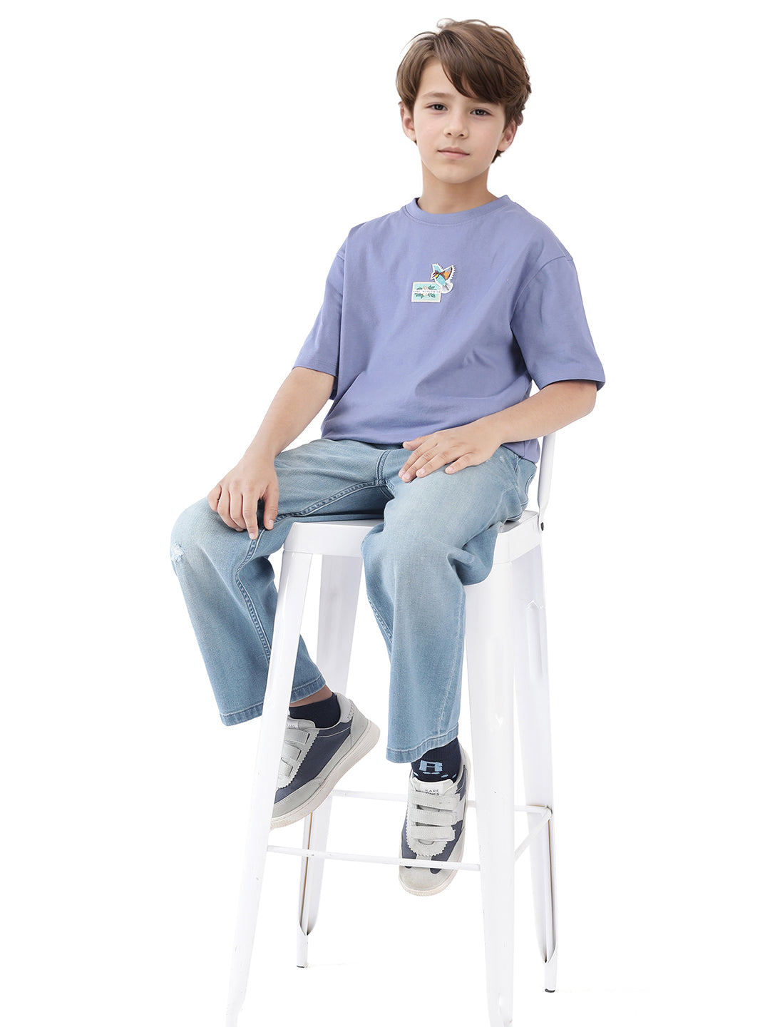 Rare Ones Kids Faun Light Purple Cotton Solid Slip-On Oversized Fit T-Shirt