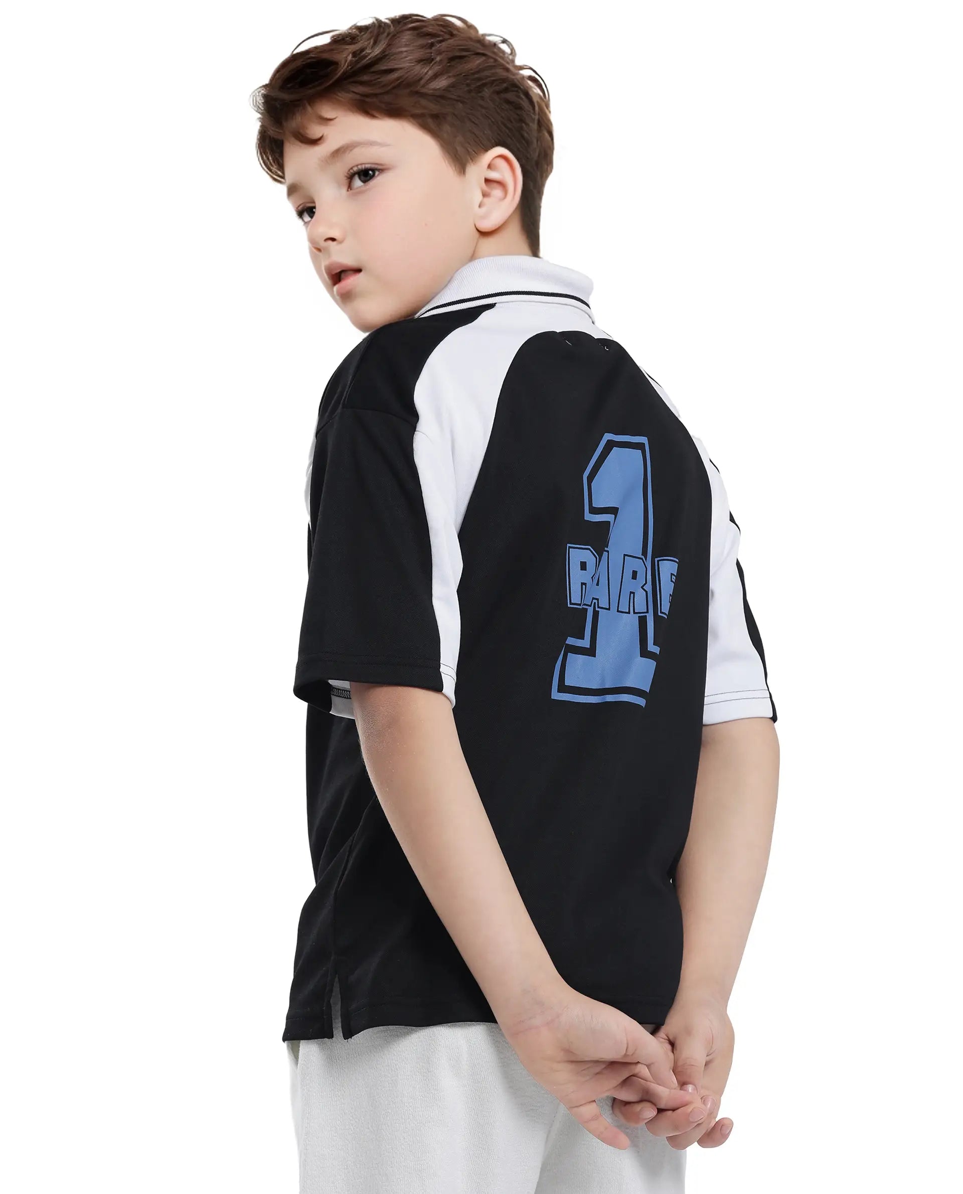 Rare Ones Kids Faze Black Cotton Blend Half Sleeve Printed Boxy Fit Polo
