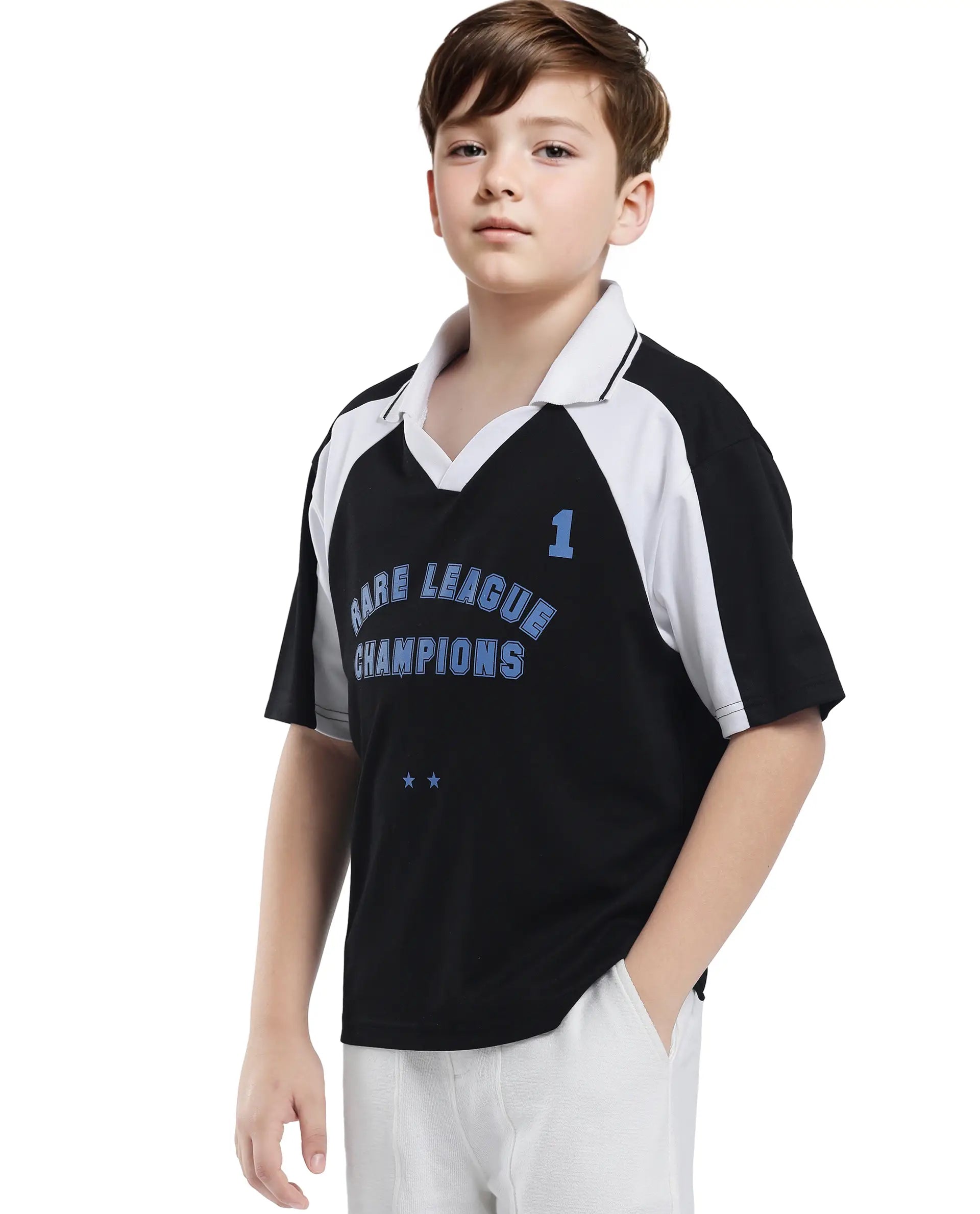 Rare Ones Kids Faze Black Cotton Blend Half Sleeve Printed Boxy Fit Polo