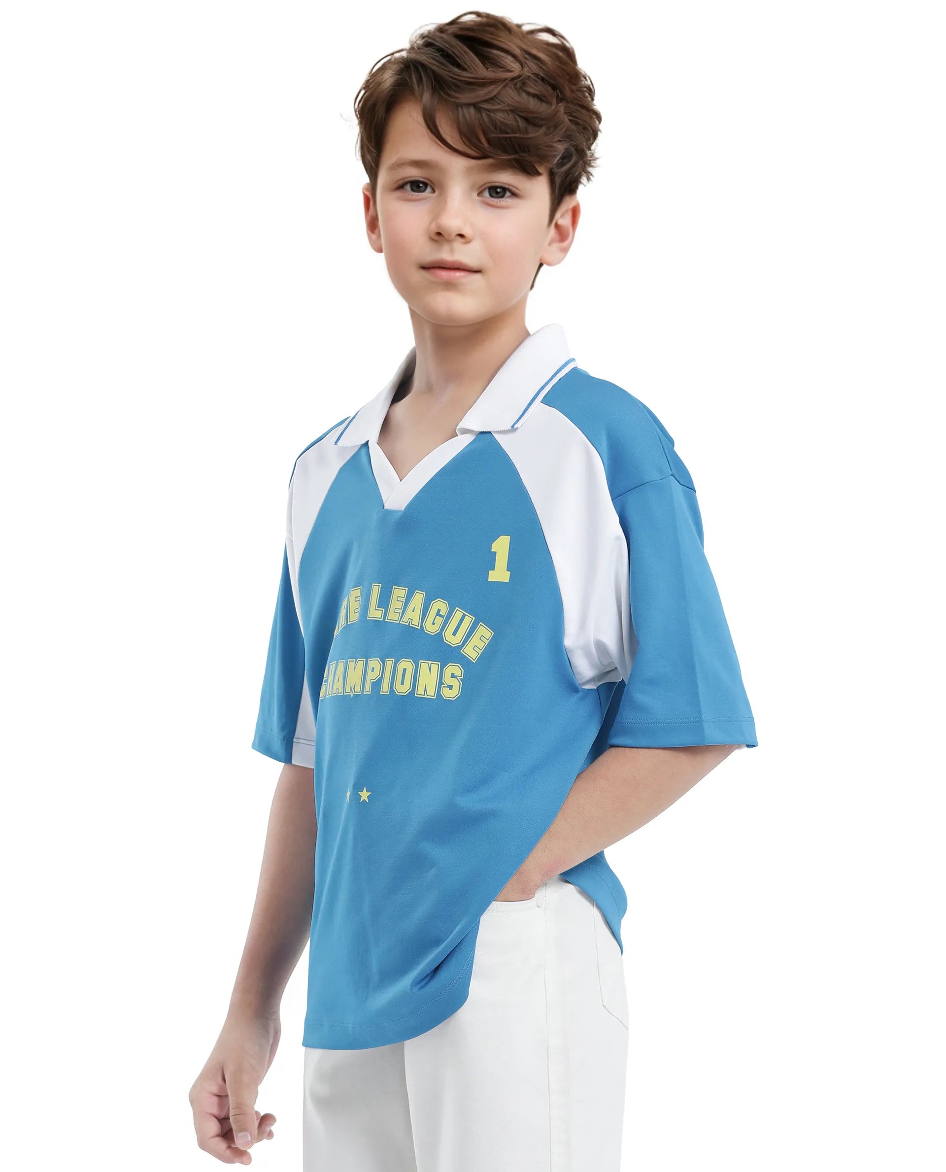 Rare Ones Kids Faze Blue Cotton Blend Half Sleeve Button Graphic Printed Boxy Fit Polo