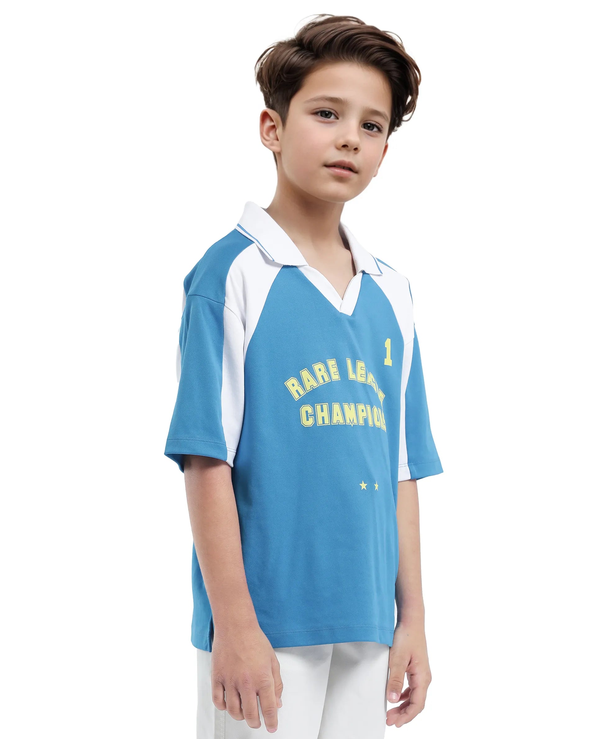 Rare Ones Kids Faze Blue Cotton Blend Half Sleeve Button Graphic Printed Boxy Fit Polo