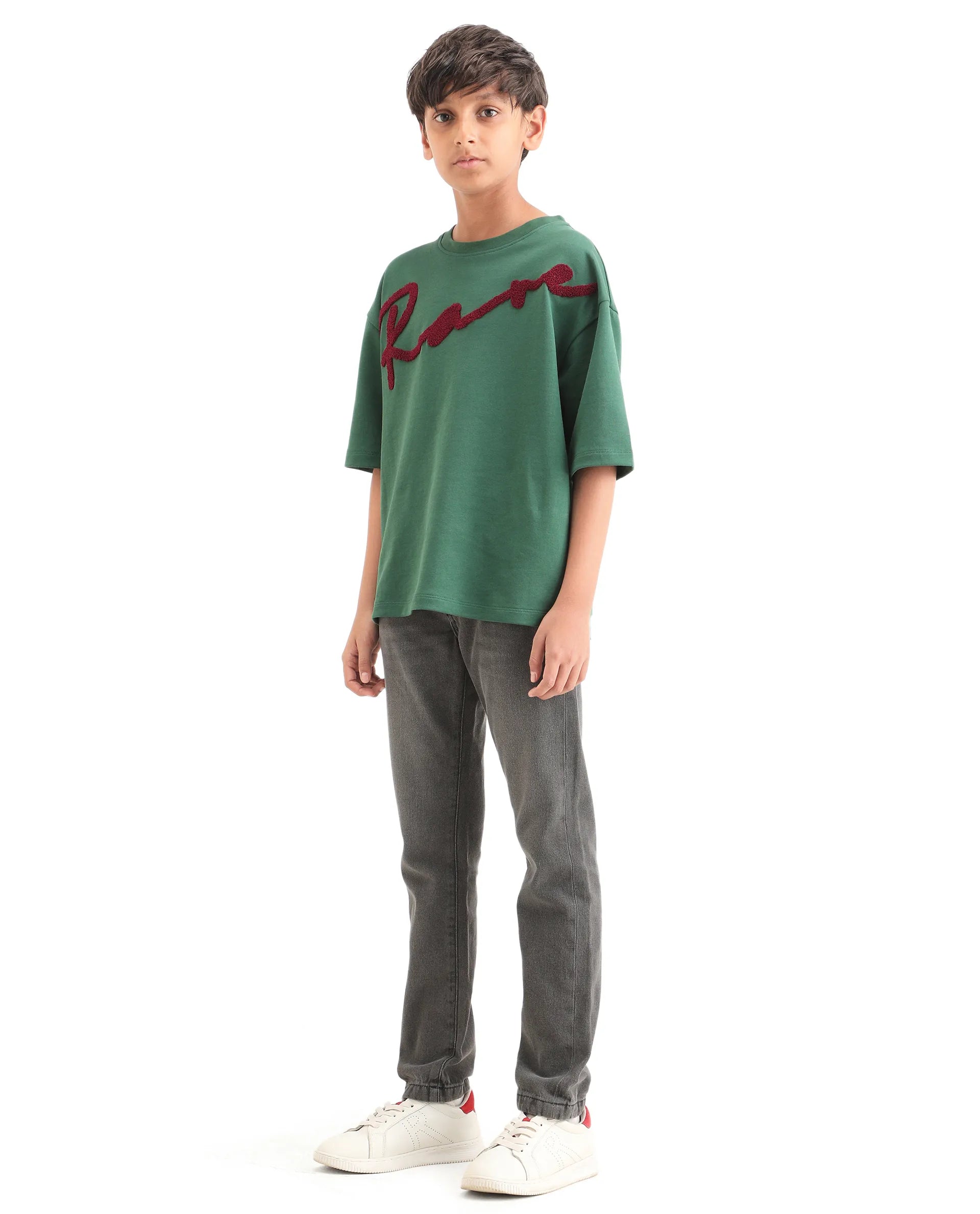 Rare Ones Kids Fazz Grey Cotton Button And Zipper Closure Plain Slim Fit Jeans