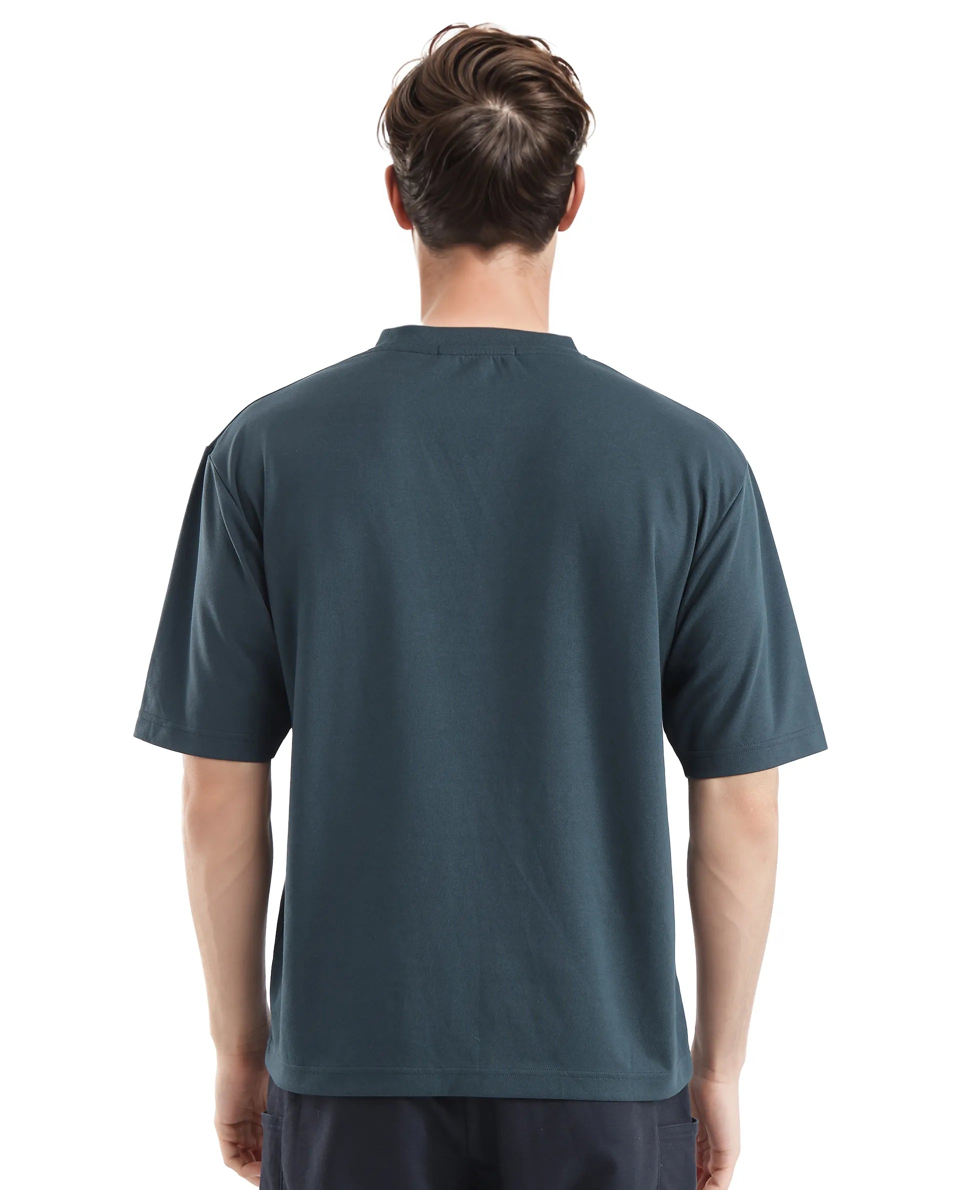 Rare Rabbit Men Feat Teal Cotton Polyester Fabric Short Sleeve Crew Neck Qlo Fit Placement Print T-Shirt