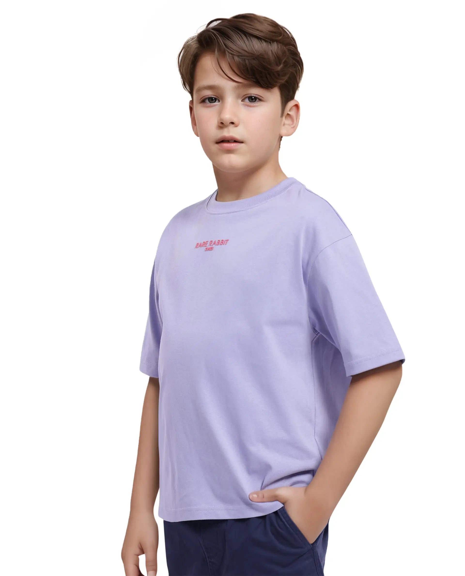 Rare Ones Kids Feg Dusky Purple Cotton Half Sleeves Oversized Crew Neck Graphic Back Print with Applique T-Shirt
