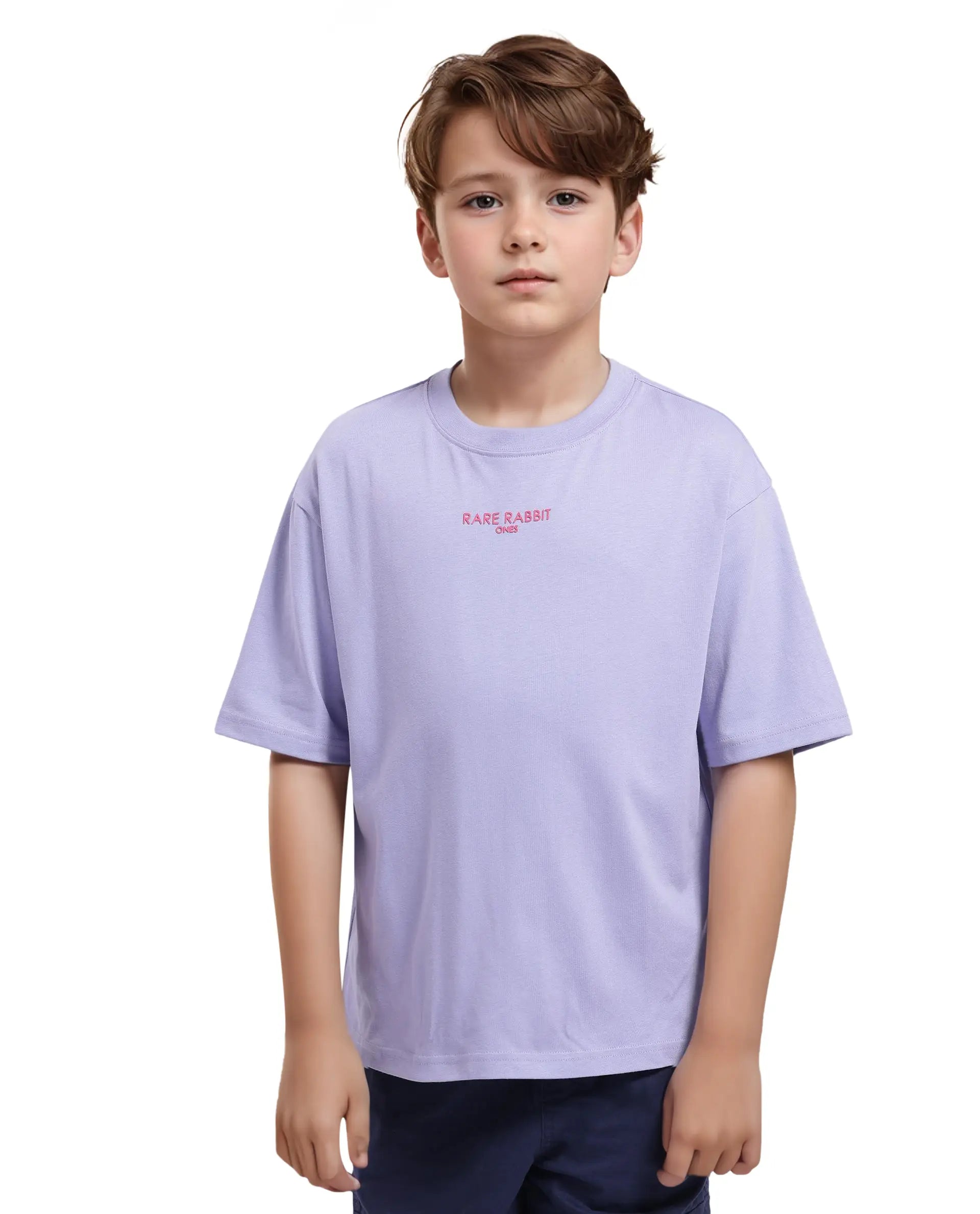 Rare Ones Kids Feg Dusky Purple Cotton Half Sleeves Oversized Crew Neck Graphic Back Print with Applique T-Shirt