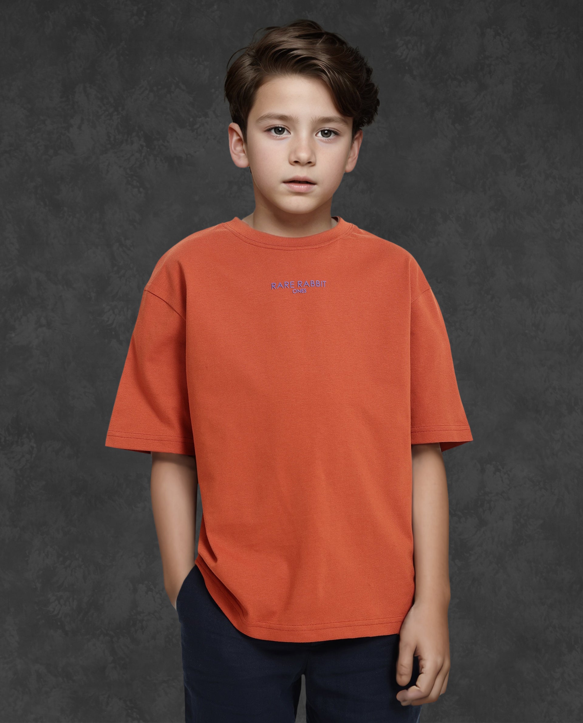 Rare Ones Kids Feg Rust Cotton Half Sleeves Oversized Crew Neck Graphic Back Print with Applique T-Shirt