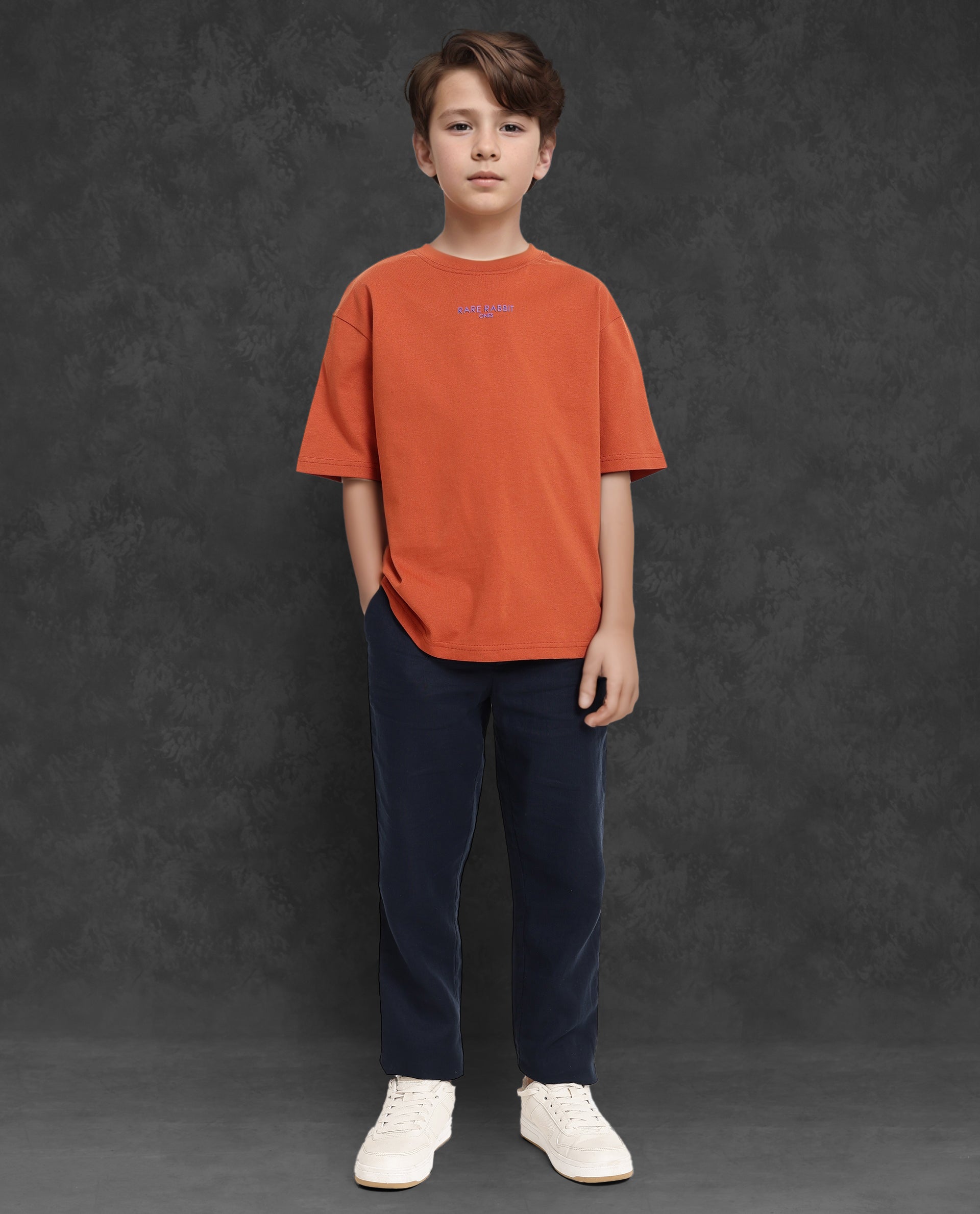 Rare Ones Kids Feg Rust Cotton Half Sleeves Oversized Crew Neck Graphic Back Print with Applique T-Shirt