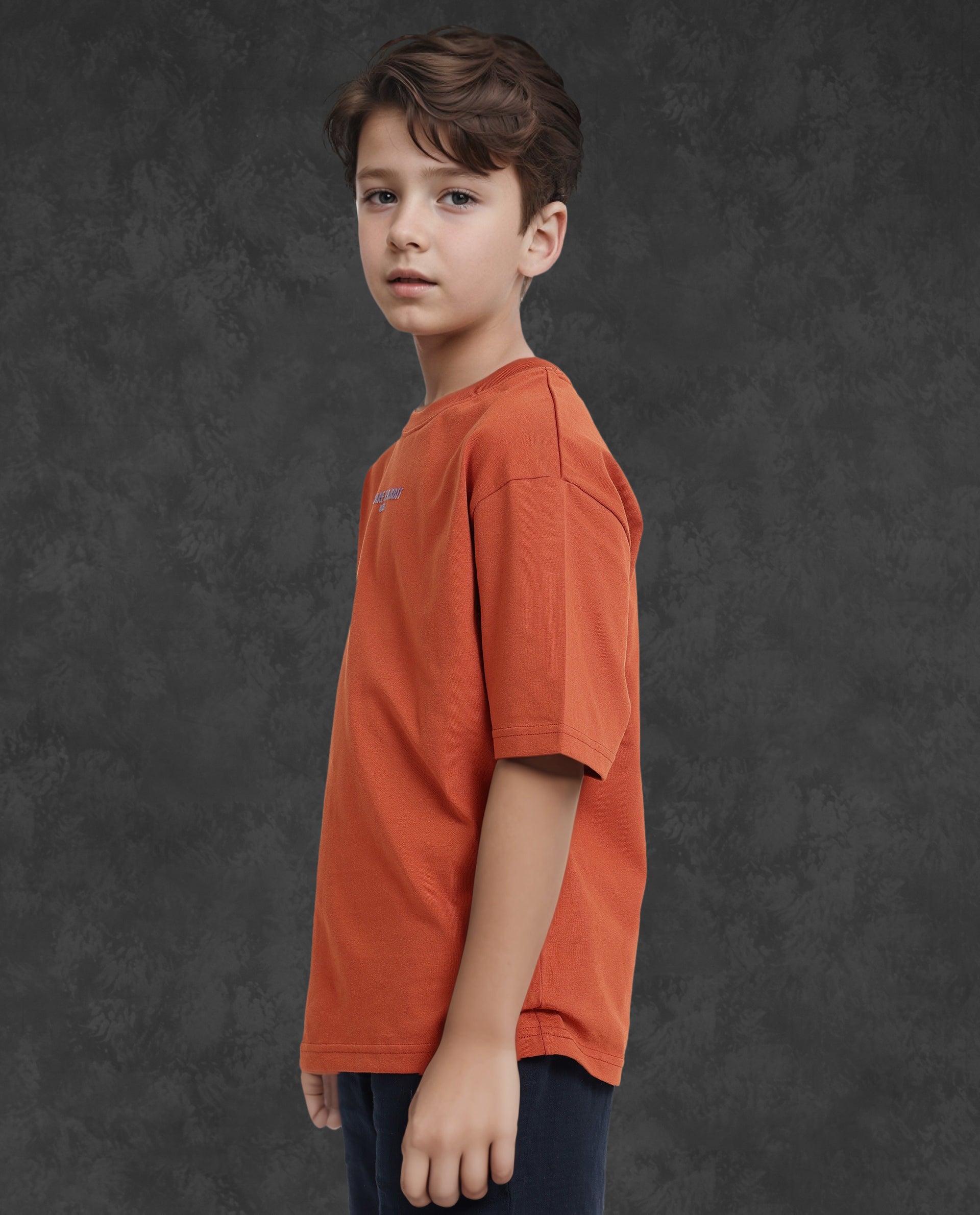 Rare Ones Kids Feg Rust Cotton Half Sleeves Oversized Crew Neck Graphic Back Print with Applique T-Shirt