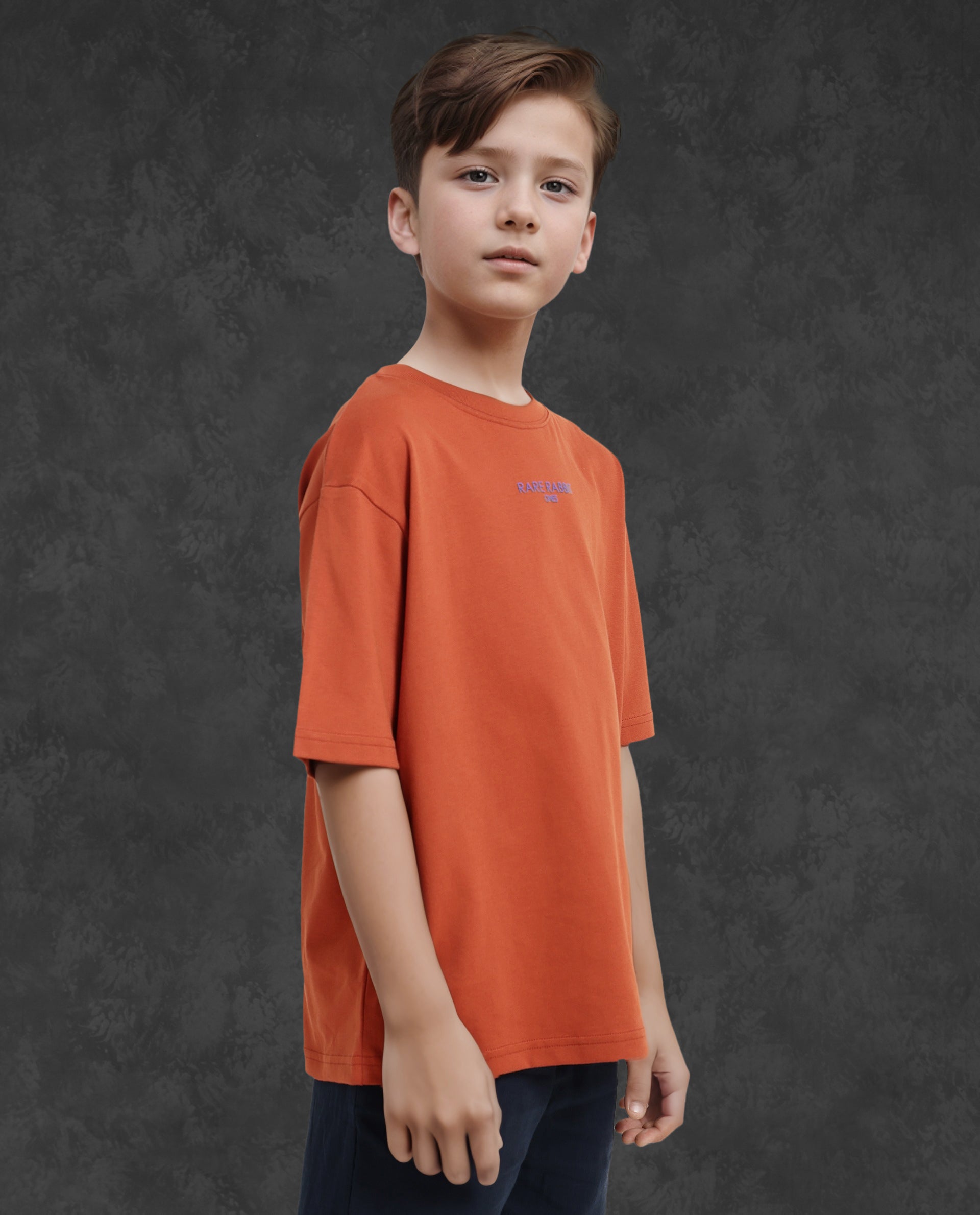 Rare Ones Kids Feg Rust Cotton Half Sleeves Oversized Crew Neck Graphic Back Print with Applique T-Shirt