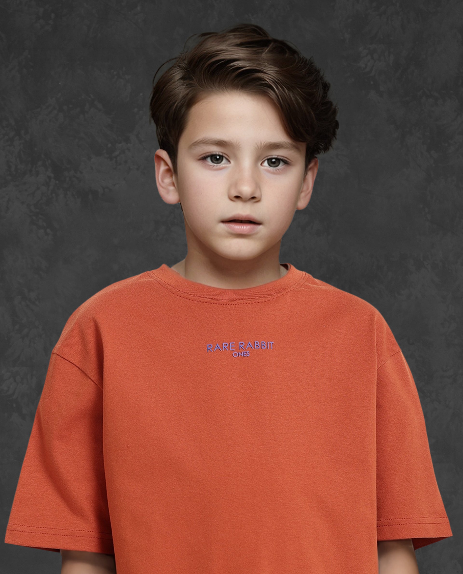 Rare Ones Kids Feg Rust Cotton Half Sleeves Oversized Crew Neck Graphic Back Print with Applique T-Shirt