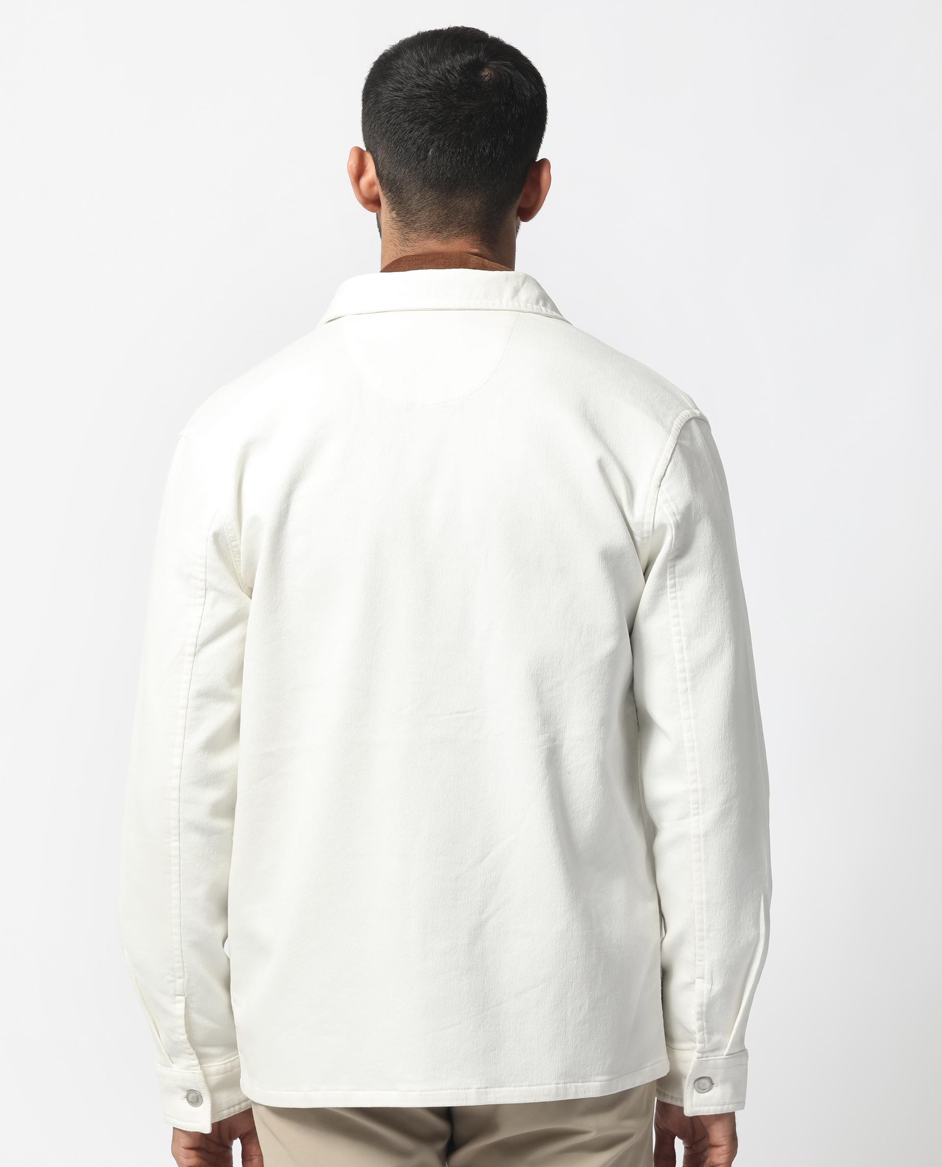 Rare Rabbit Men's Feld White Cotton Polyester Fabric Full Sleeves Button Closure Solid Twill Shacket