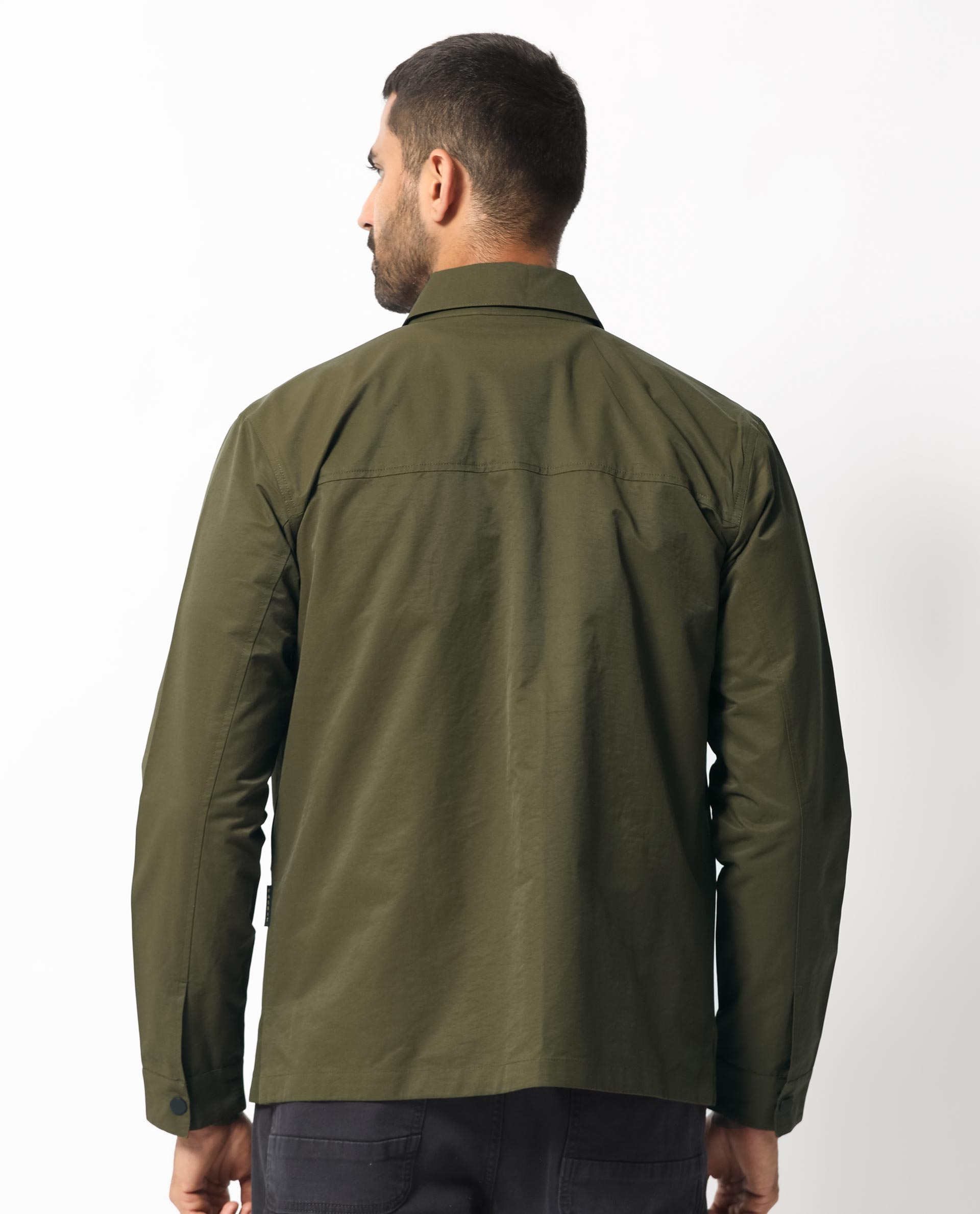 Rare Rabbit Men's Green Plain Utility Multi Pocket Jacket