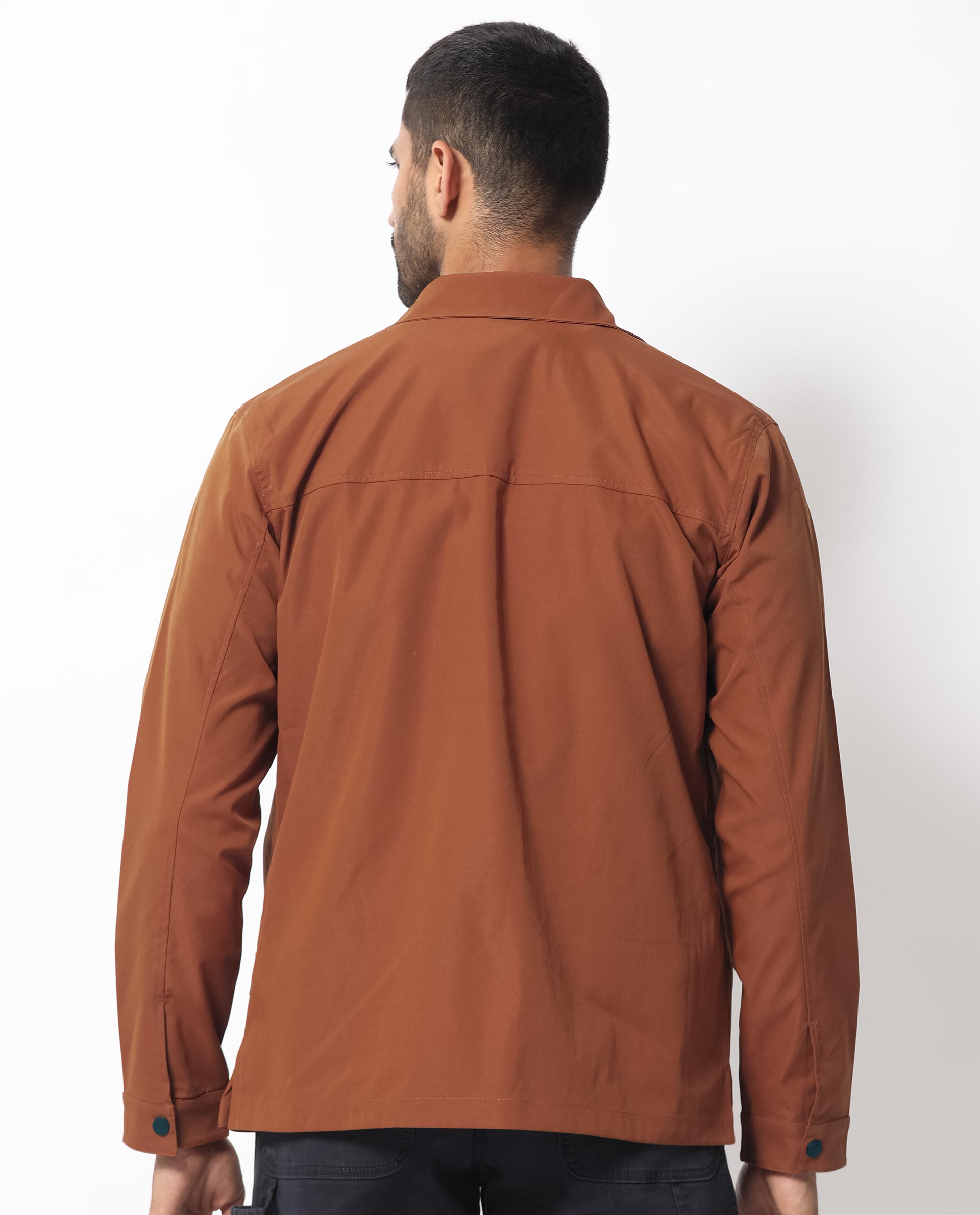 Rare Rabbit Men's Feliu Rust Plain Multi Pocket Utility Jacket