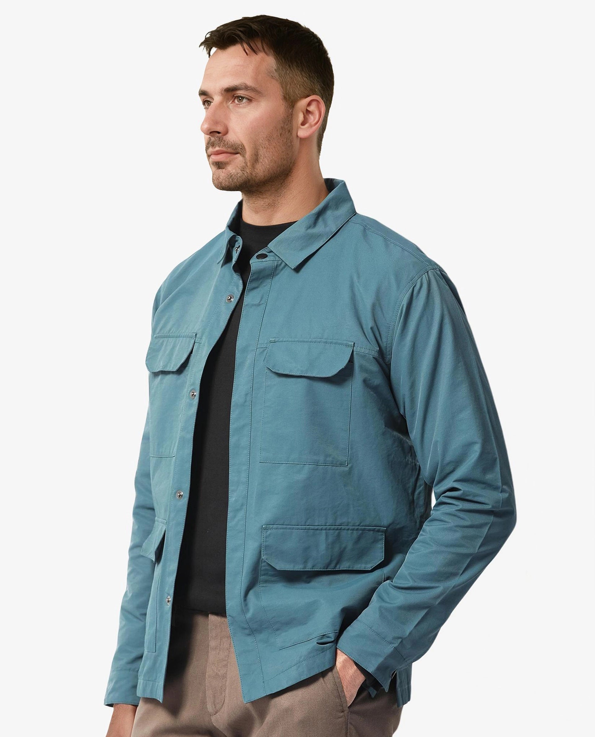 Rare Rabbit Men's Feliu Teal Plain Multi Pocket Utility Jacket