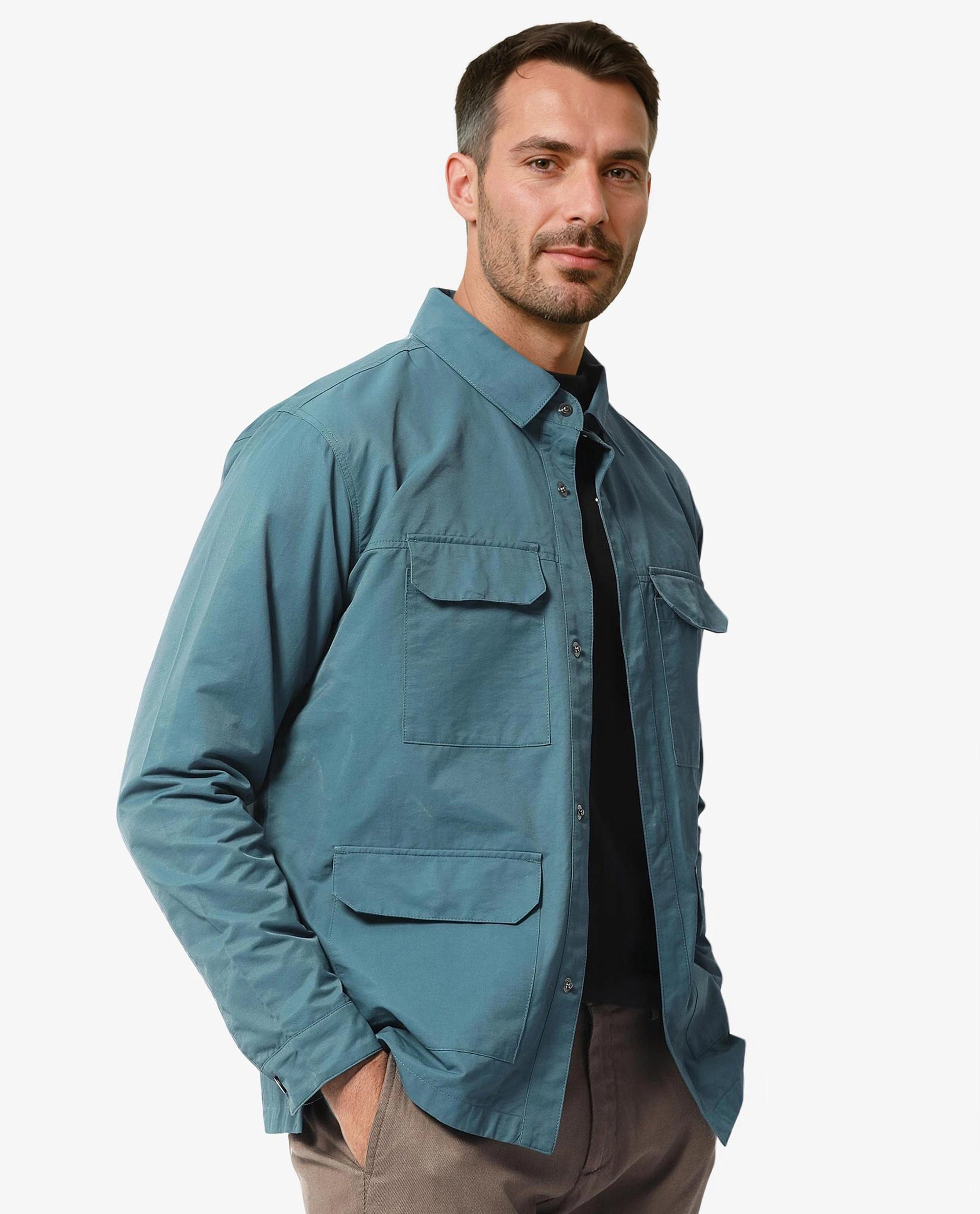Rare Rabbit Men's Feliu Teal Plain Multi Pocket Utility Jacket