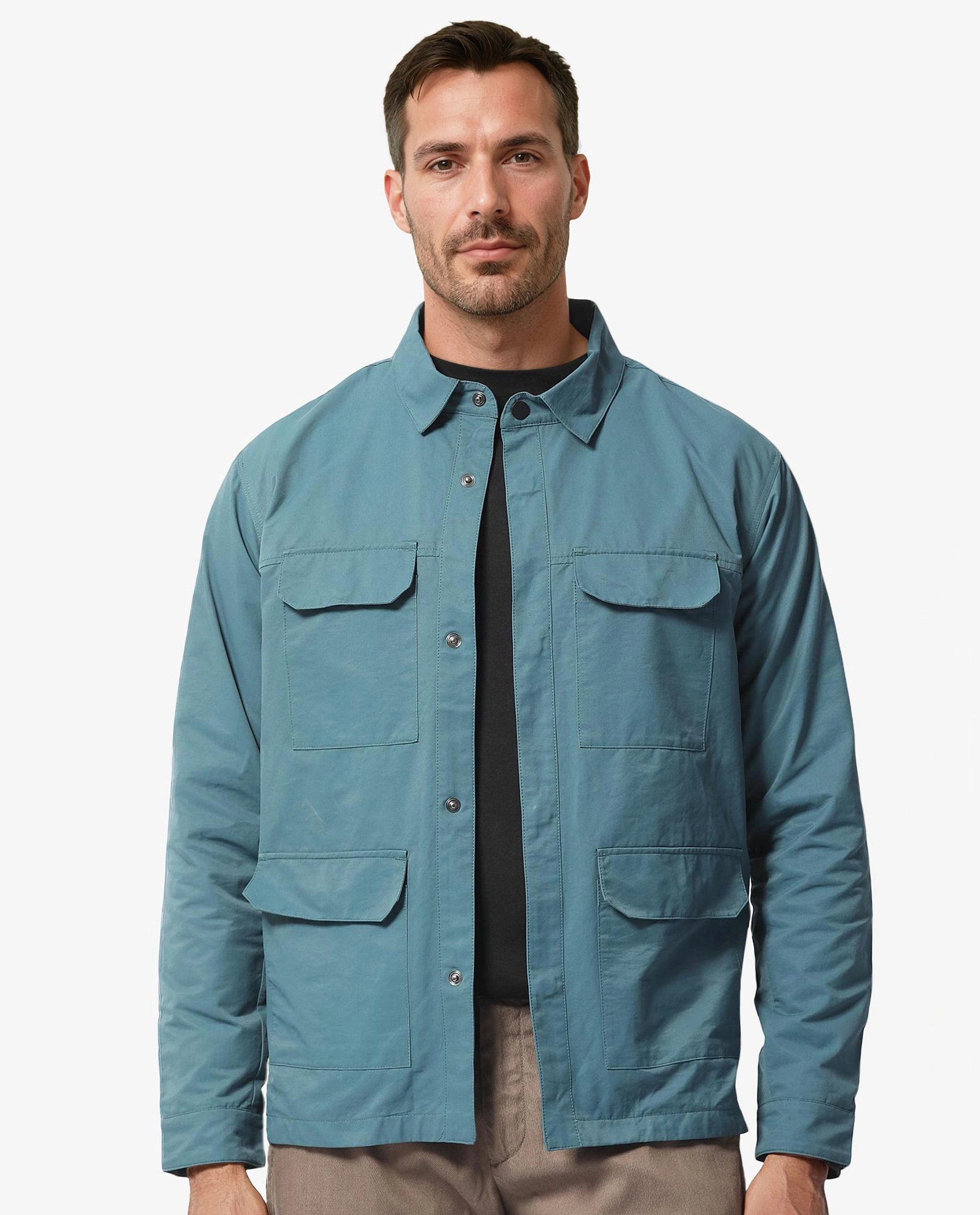 Rare Rabbit Men's Feliu Teal Plain Multi Pocket Utility Jacket