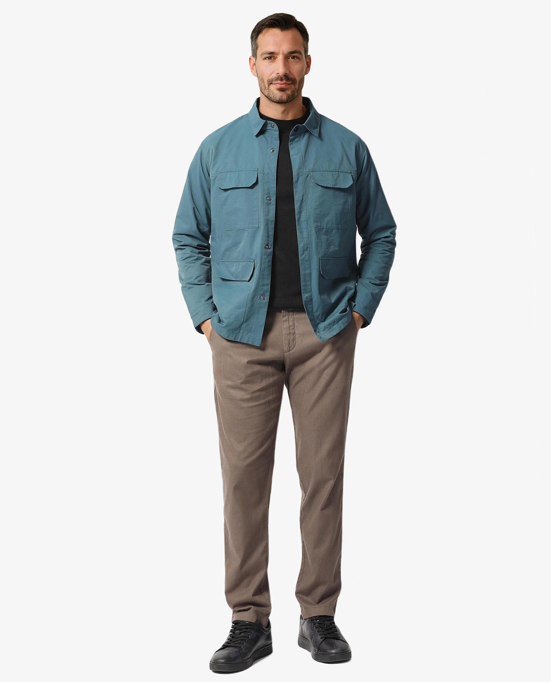 Rare Rabbit Men's Feliu Teal Plain Multi Pocket Utility Jacket