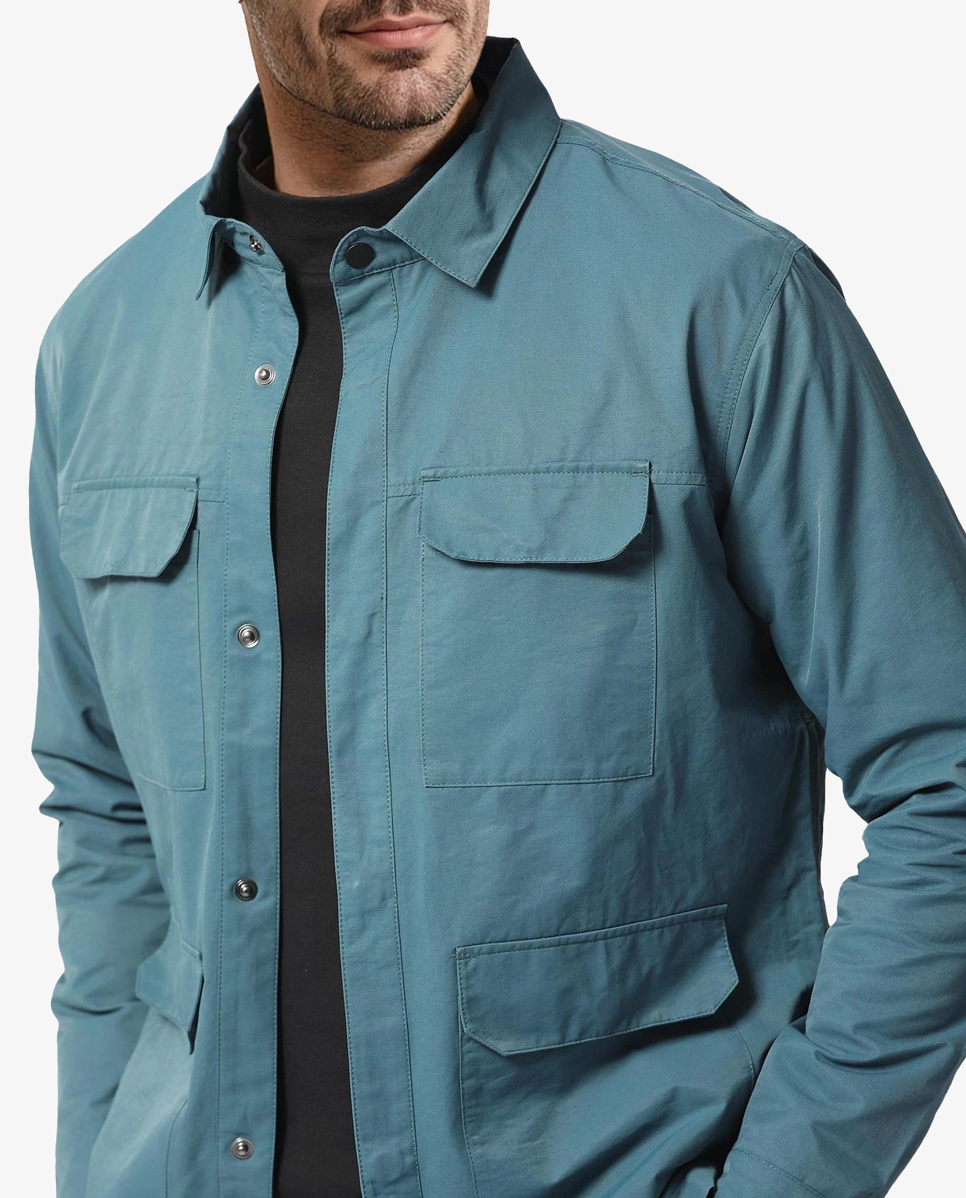 Rare Rabbit Men's Feliu Teal Plain Multi Pocket Utility Jacket