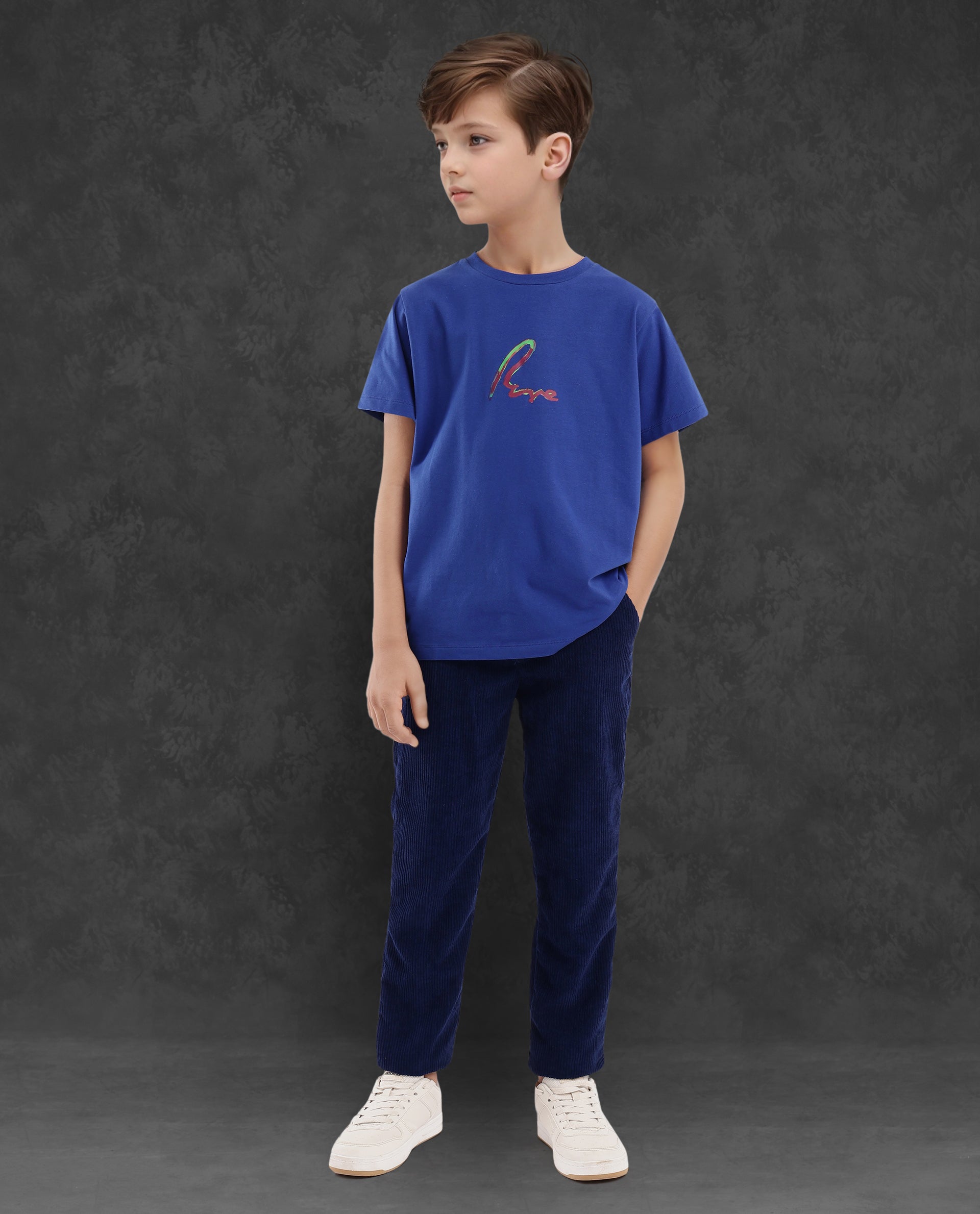 Rare Ones Kids Felix Blue Cotton Half Sleeves Crew Neck Graphic Print T-Shirt