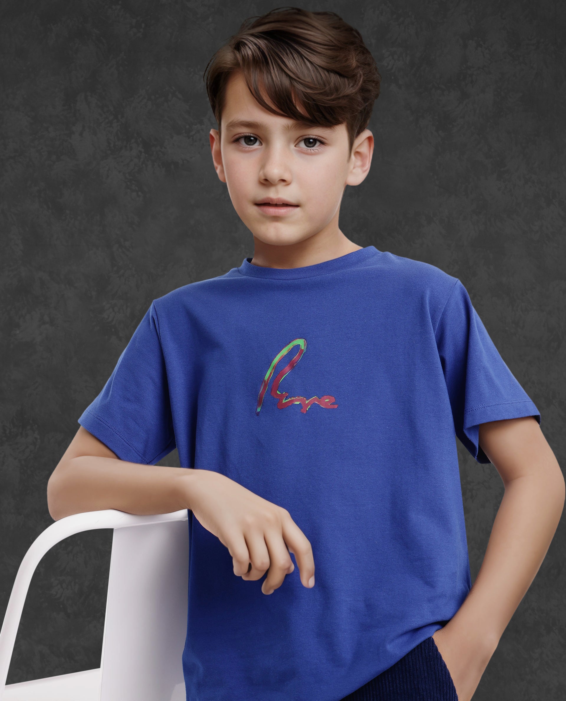 Rare Ones Kids Felix Blue Cotton Half Sleeves Crew Neck Graphic Print T-Shirt