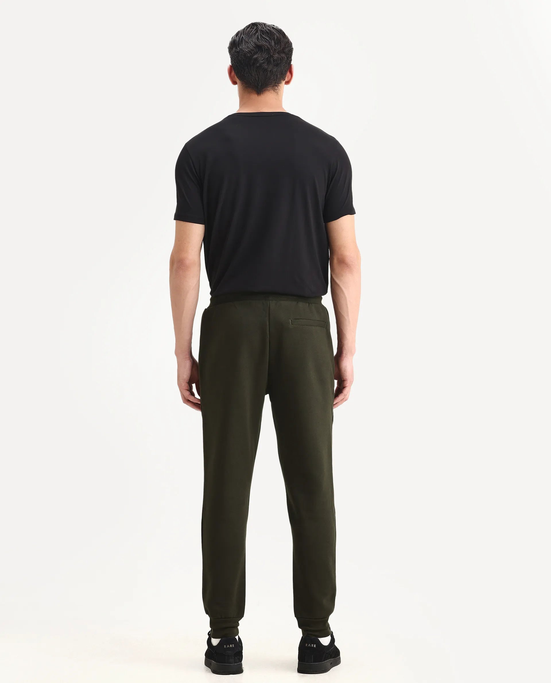 Rare Rabbit Men's Fenit Olive Cotton Plain Regular Fit Track Pant
