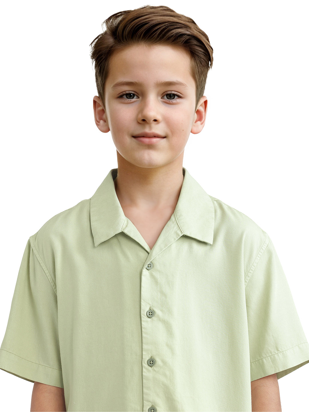 Rare Ones Kids Fern-S Light Green Viscose Blend Half Sleeve Button Closure Solid Regular Fit Shirt